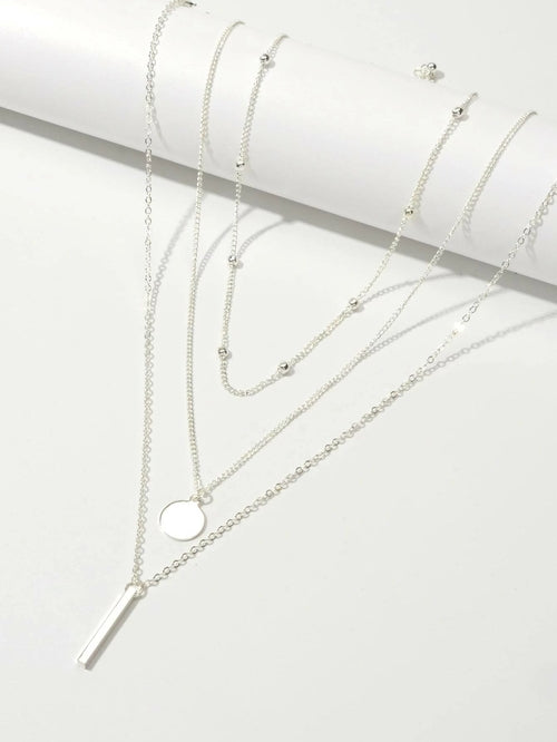Boho Multi-Layer 3pcs Bar Disc Charm Metal Round Beads Chain Choker ferrersa