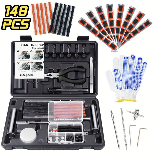 [Heavy Duty Tire Repair Kit] 148pcs Heavy Duty Tire Repair Kit | Portable Ultimate Tubeless Tire Plug Kit to Fix Punctures and Plug Flats Patch for Car Motorcycle Truck ATV RV Trailer ferrersa