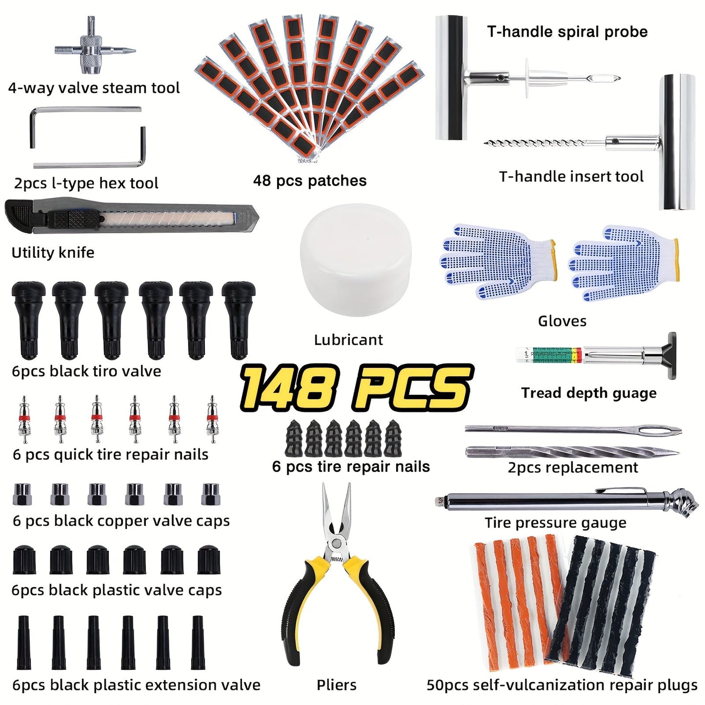 [Heavy Duty Tire Repair Kit] 148pcs Heavy Duty Tire Repair Kit | Portable Ultimate Tubeless Tire Plug Kit to Fix Punctures and Plug Flats Patch for Car Motorcycle Truck ATV RV Trailer ferrersa