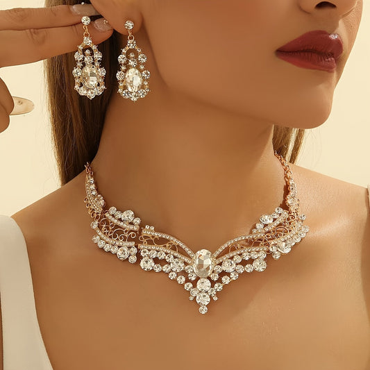 Vintage KC Necklace & Earrings Jewelry Set - Bridal Wedding Accessories, Banquet Dress Chain, Daily Wear Elegant Durable Retro Jewelry Costume Set for Special Occasions & Year-Round Wearing (Compatible with) ferrersa