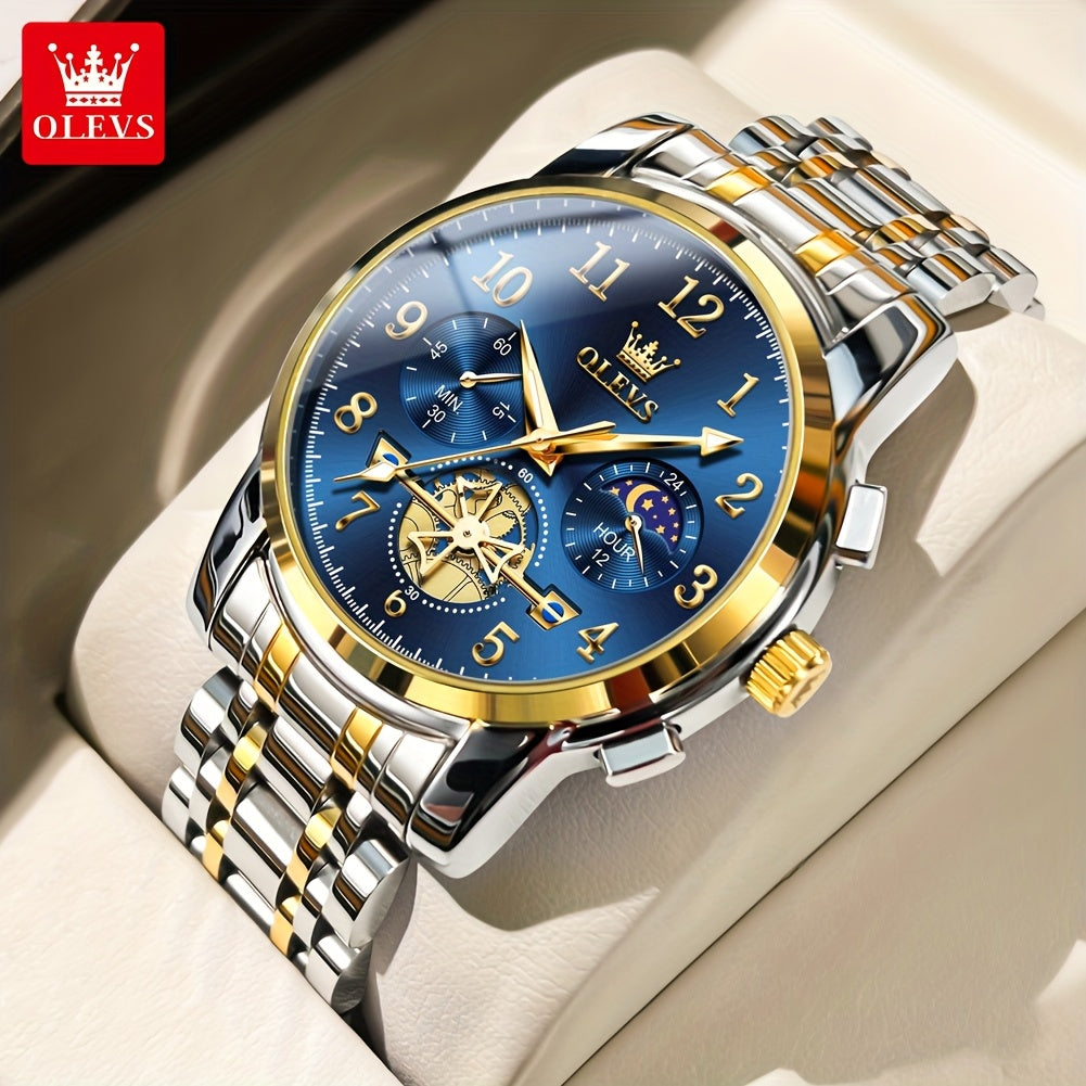 Black Stainless Steel Men's Watch - OLEVS Dress Classic Business Luxury Big Face with Calendar, Luminous Easy to Read Wrist Watch ferrersa