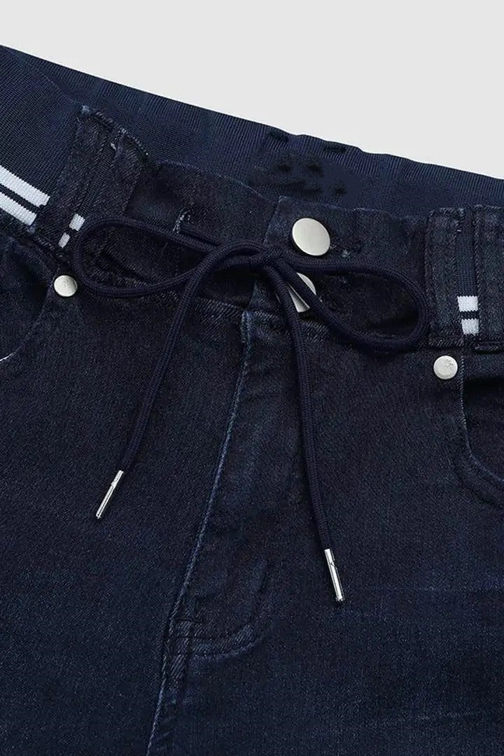 Athleisure Style Skinny Jeans For Women, Mid-Rise Pull-On Denim With A Sporty Drawstring Waist, Butt-Lifting Dark Wash Jeggings ferrersa