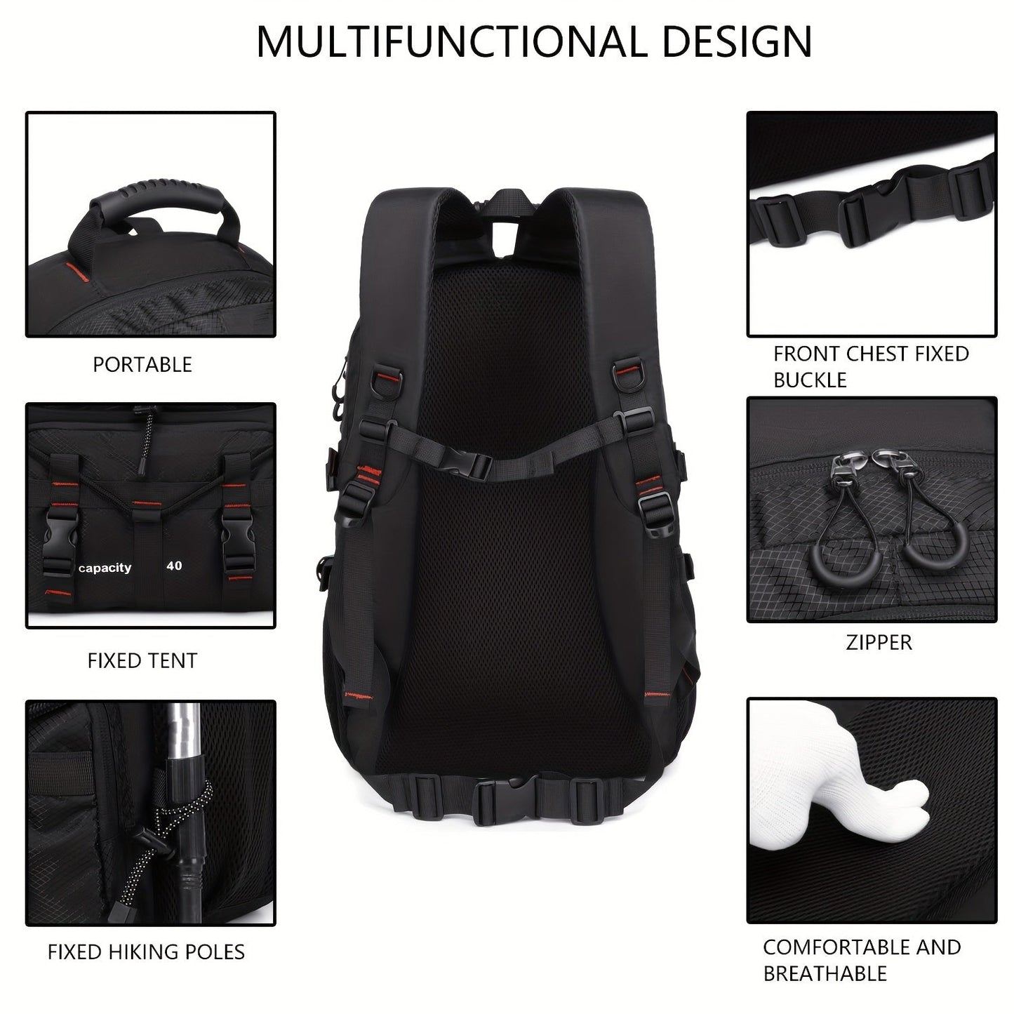 [Men‘S Backpack]Men'S 10.57gal Hiking Backpack, Lightweight Travel Rucksack with USB  No Battery Included ferrersa