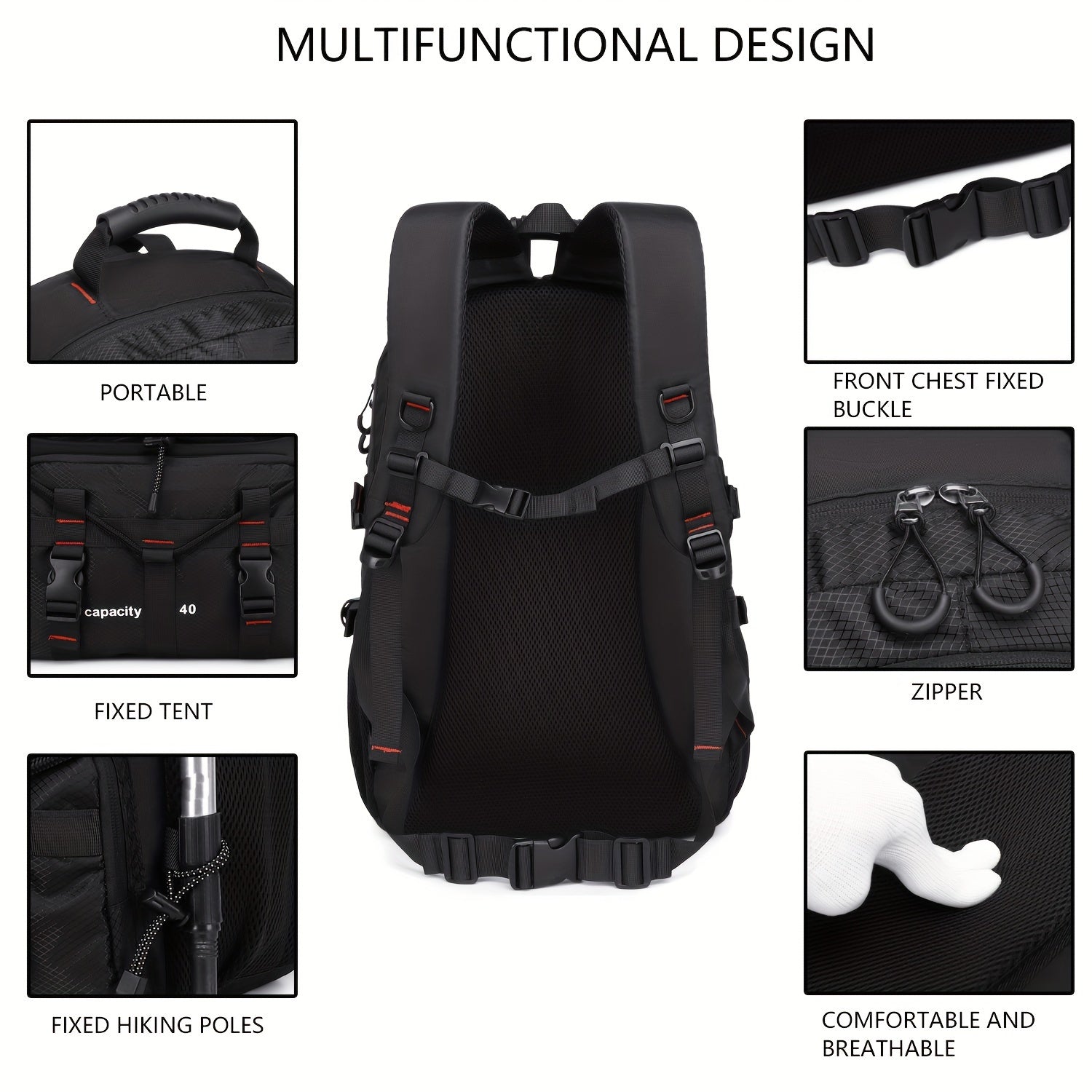[Men‘S Backpack]Men'S 10.57gal Hiking Backpack, Lightweight Travel Rucksack with USB  No Battery Included ferrersa