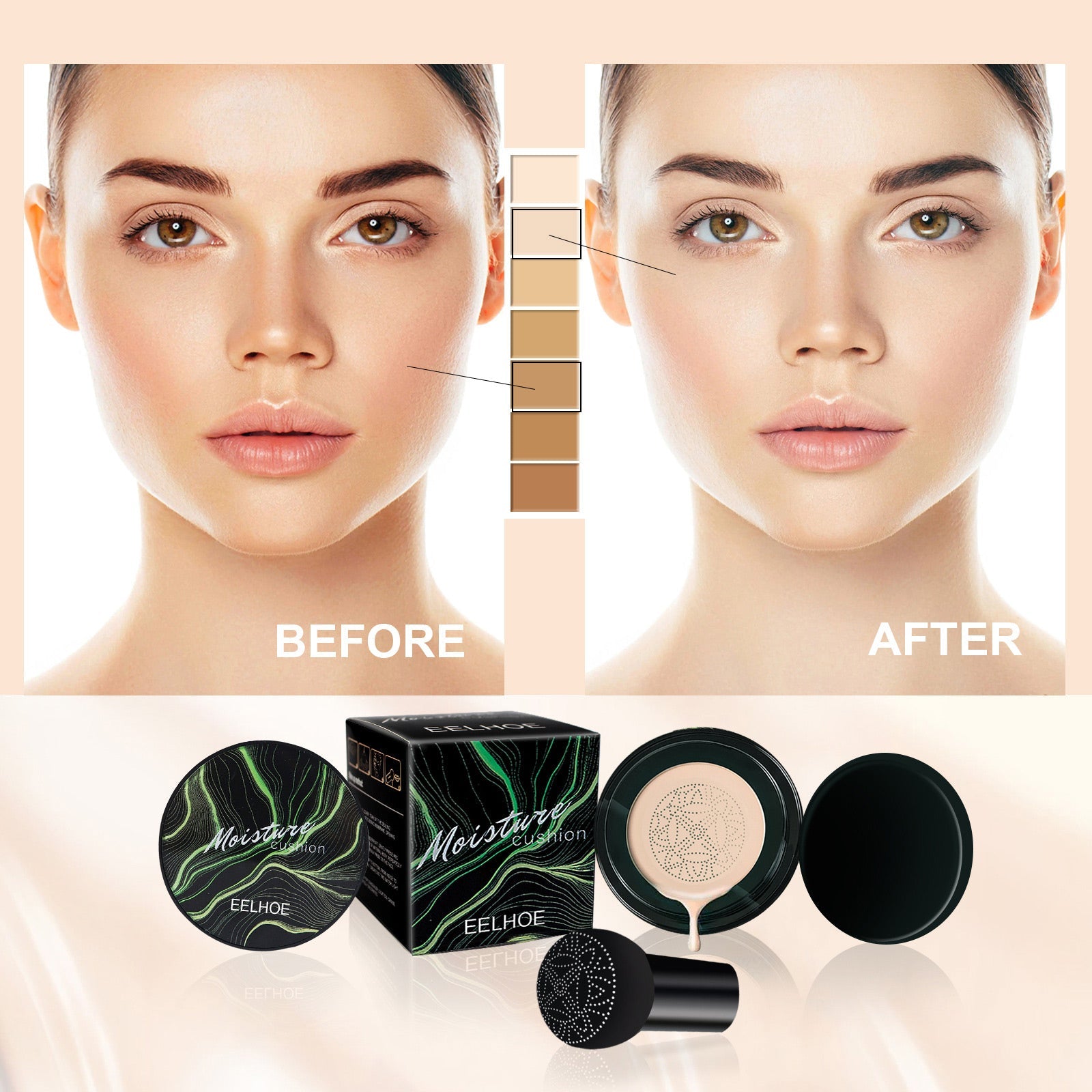 Moisture Cushion, Hides Facial Blemishes And Brighens Natural Nude Foundation Cream eprolo