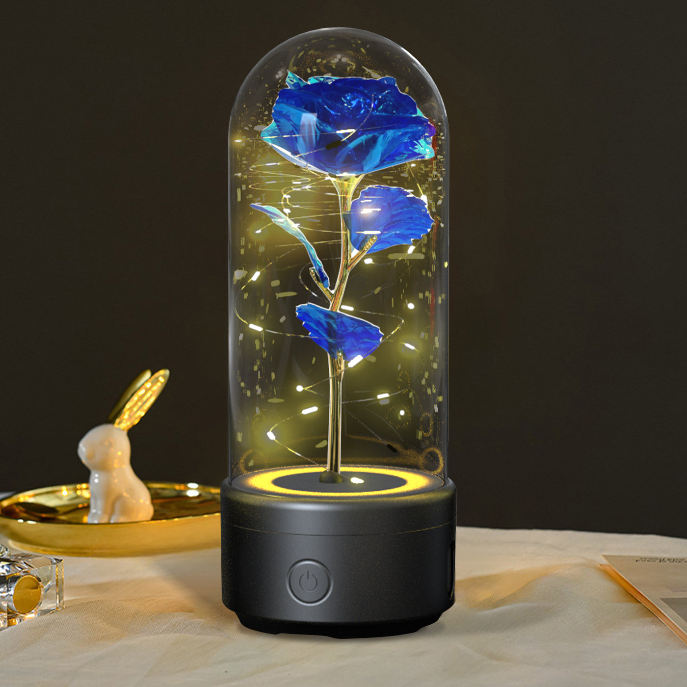Creative 2 In 1 Rose Flowers LED Light And Bluetooth-compatible Speaker Valentine's Day Gift Rose Luminous Night Light Ornament In Glass Cover ferrersa