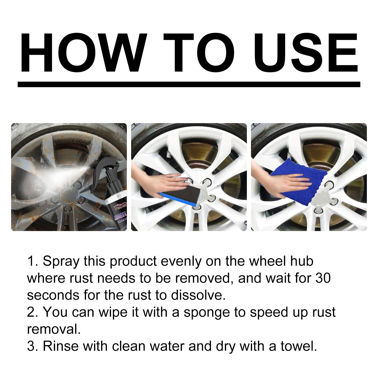Wheel Rust Removal Spray, Automobile Tire Wheel Rust Cleaning Rust Removal Renovation Decontamination Brightener eprolo