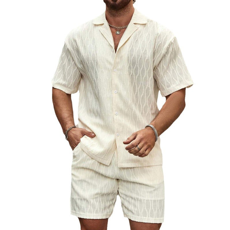 Men Tracksuits Summer Fashion Solid Loose Casual Two Pieces Lapel Button Shirt Shorts Beach Holiday All-match Outfits Male ferrersa