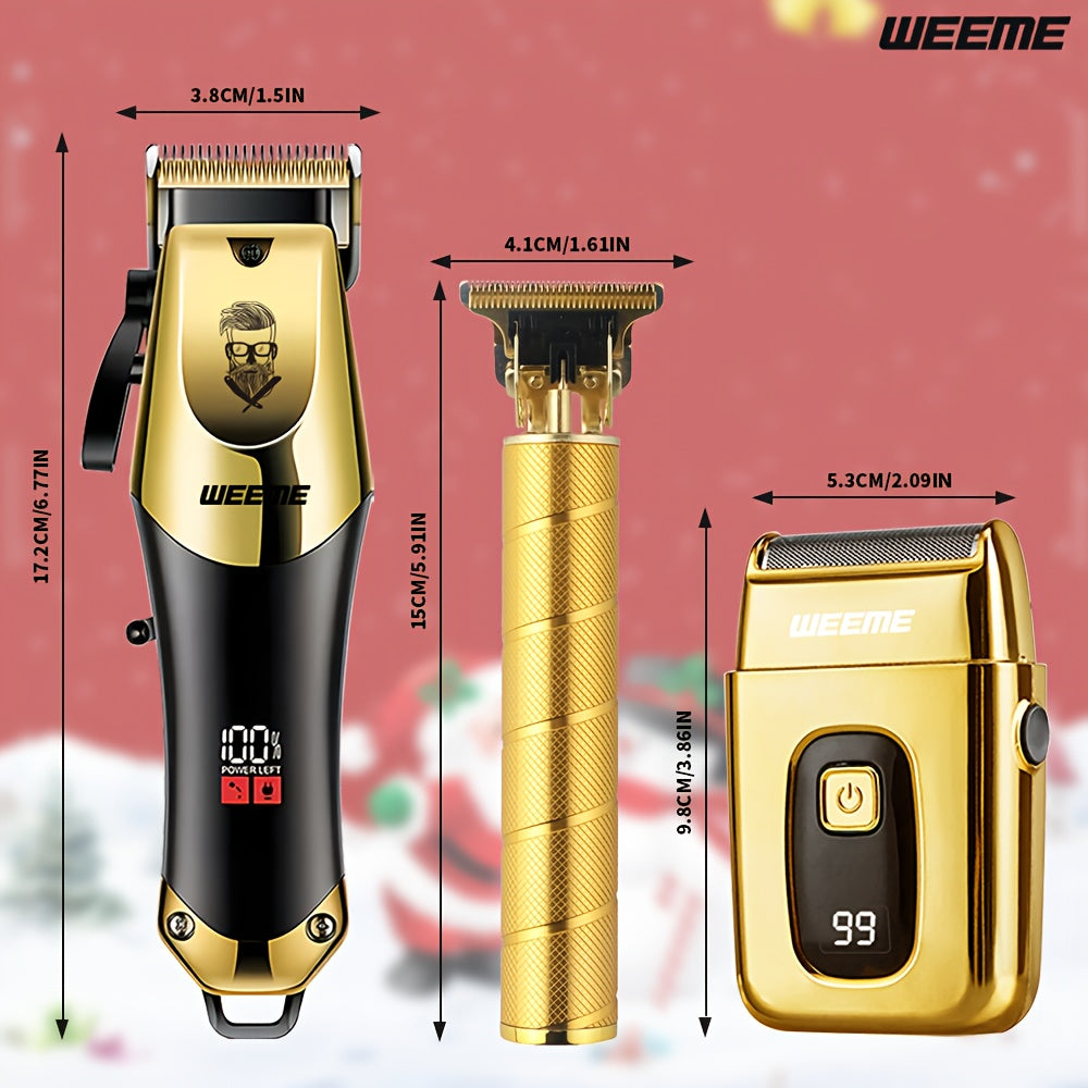 3pcs Set Golden Hair Clippers Professional, Beard Trimmer, T-Blade Trimmer Kit For Men, Cordless Hair Cutting And Styling Tools, Golden Design Shaver, Ideal Birthday And Christmas Gifts, Valentine'S Day ferrersa