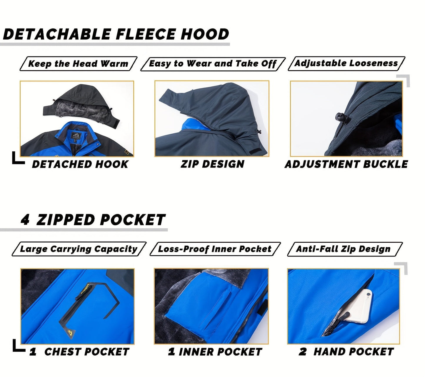 Men'S Winter Ski Jackets Warm Fleece Lined Coats Waterproof Windproof Hooded Thermal Outdoor Parka Thick Sport Hiking Jogging Camping Fishing Climbing Traveling Skiing Snowboarding Casual Windbreaker ferrersa