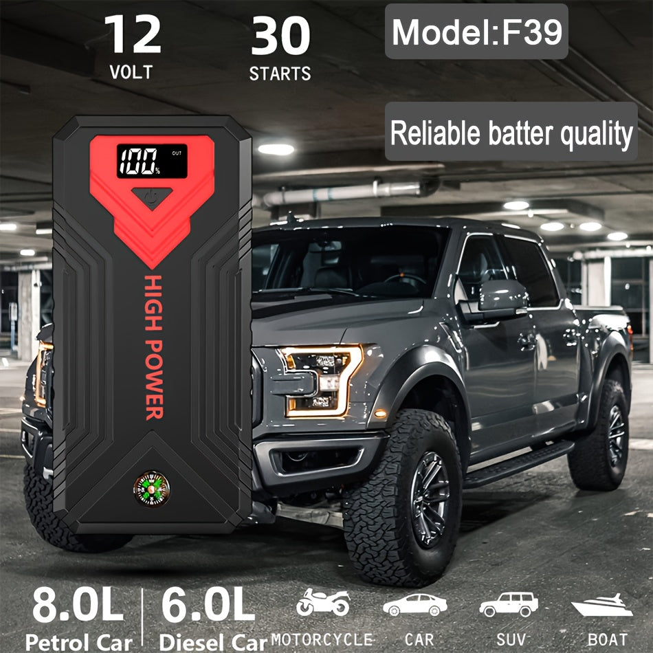 [Portable Car Jump Starter] 2500A Portable 12V Car Jump Starter Power Bank - Battery Booster Charger Starting Device for Petrol Diesel Car Starter Buster (6.0L Gas or 5.0L Diesel Engine) ferrersa