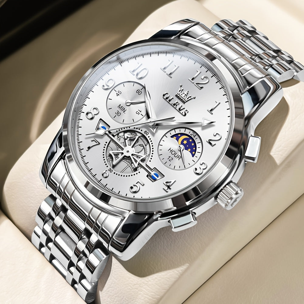 Black Stainless Steel Men's Watch - OLEVS Dress Classic Business Luxury Big Face with Calendar, Luminous Easy to Read Wrist Watch ferrersa