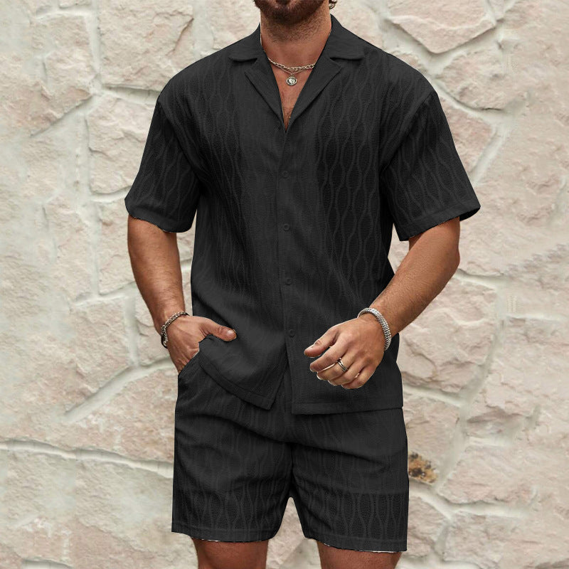 Men Tracksuits Summer Fashion Solid Loose Casual Two Pieces Lapel Button Shirt Shorts Beach Holiday All-match Outfits Male ferrersa
