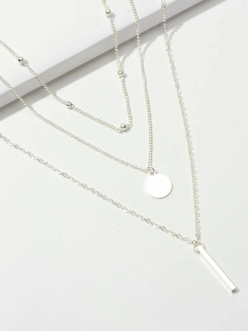 Boho Multi-Layer 3pcs Bar Disc Charm Metal Round Beads Chain Choker ferrersa