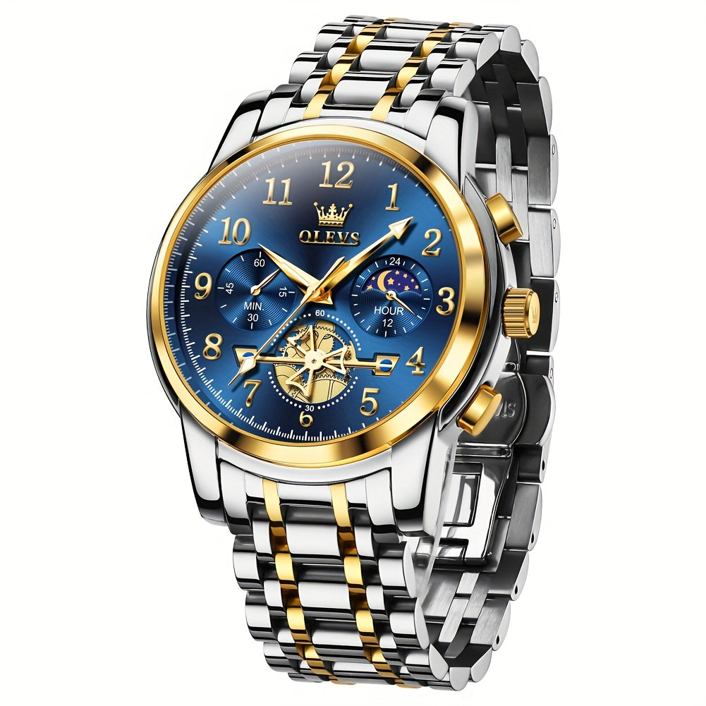 Black Stainless Steel Men's Watch - OLEVS Dress Classic Business Luxury Big Face with Calendar, Luminous Easy to Read Wrist Watch ferrersa