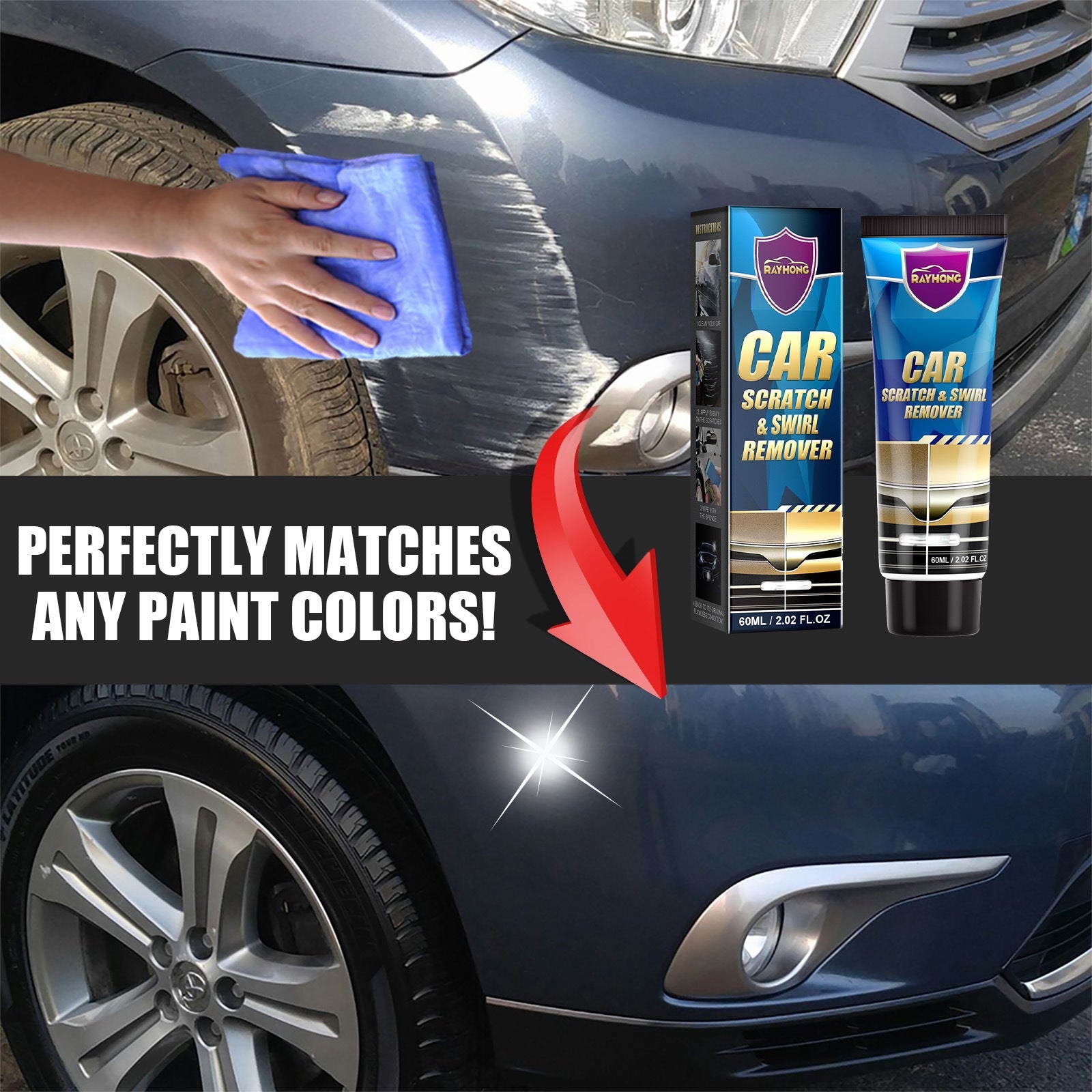 Rayhong Car Scratch Repair Cream, Car Maintenance Refurbishment Paint Scratches Scratches Polishing Paint Repair Paste eprolo