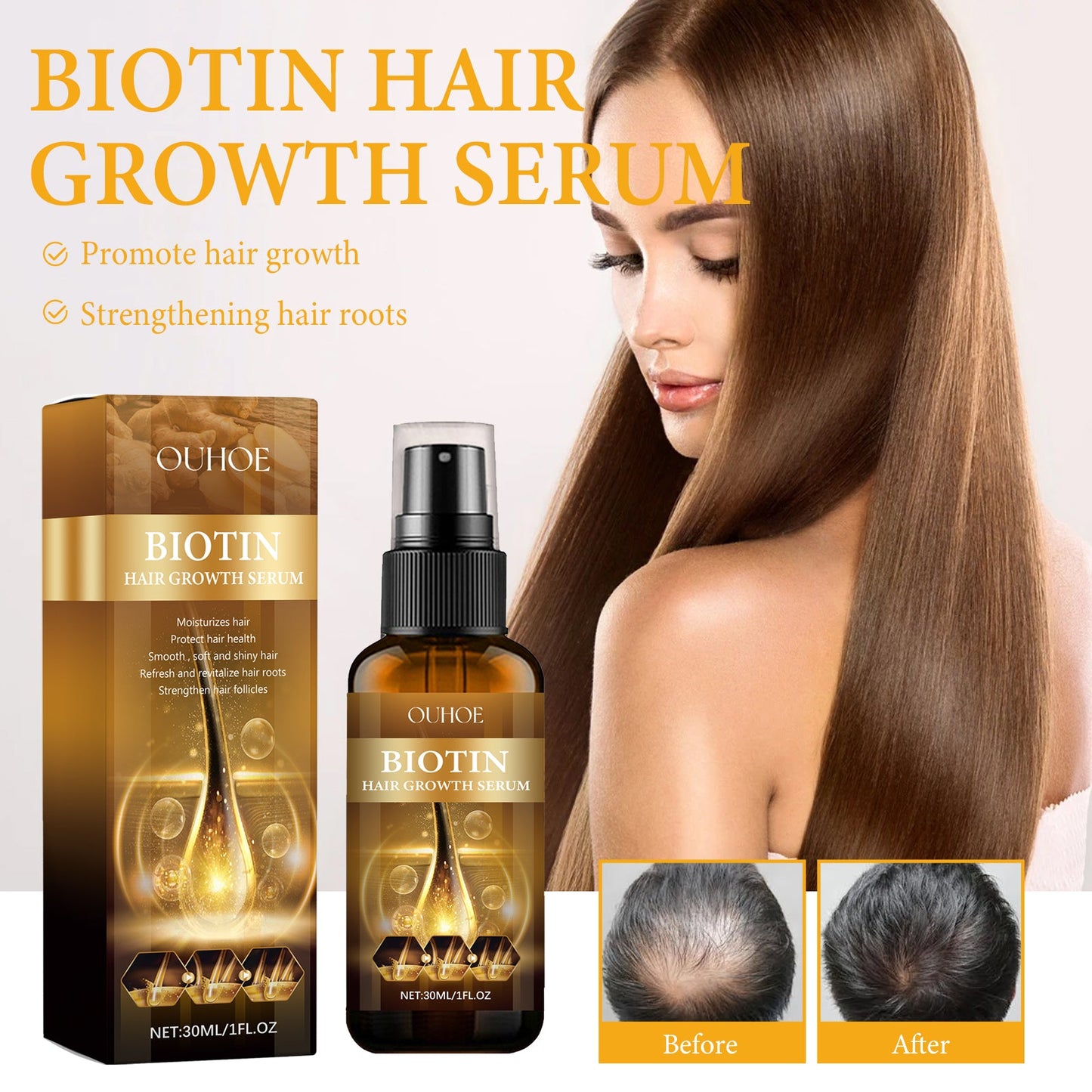 OUHOE Biotin Hair Growth Serum, Nourish Hair Root Repair Hair Sere Short-Tempered Prevent Drop Hair eprolo