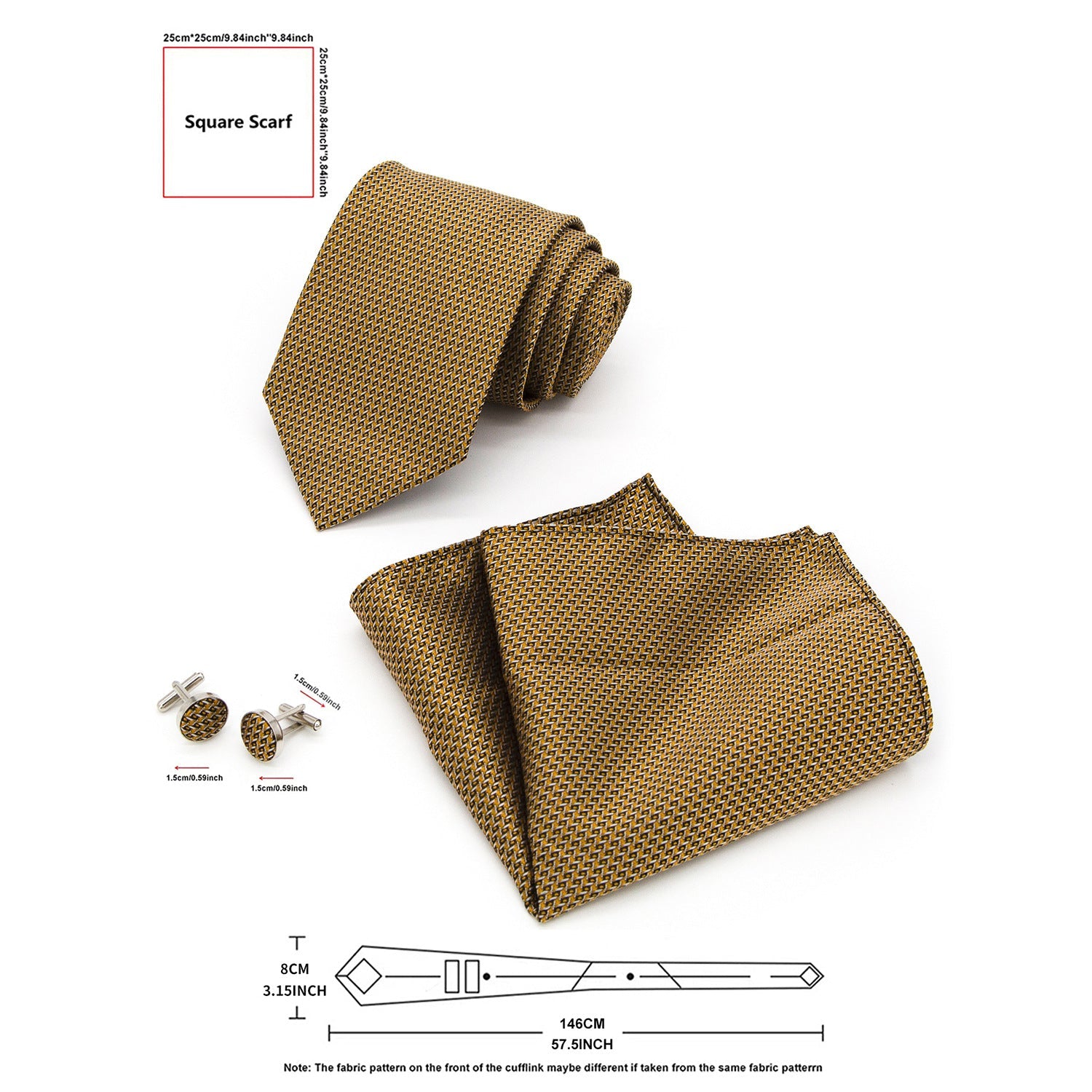 Men's Tie3pcs Business Set: 3.15inch Hand-made Tie for Men, Tie, Cufflinks, Pocket Square. Business Set Suitable for Parties, Dates, Weddings, Suit Accessories, and Gifts. ferrersa