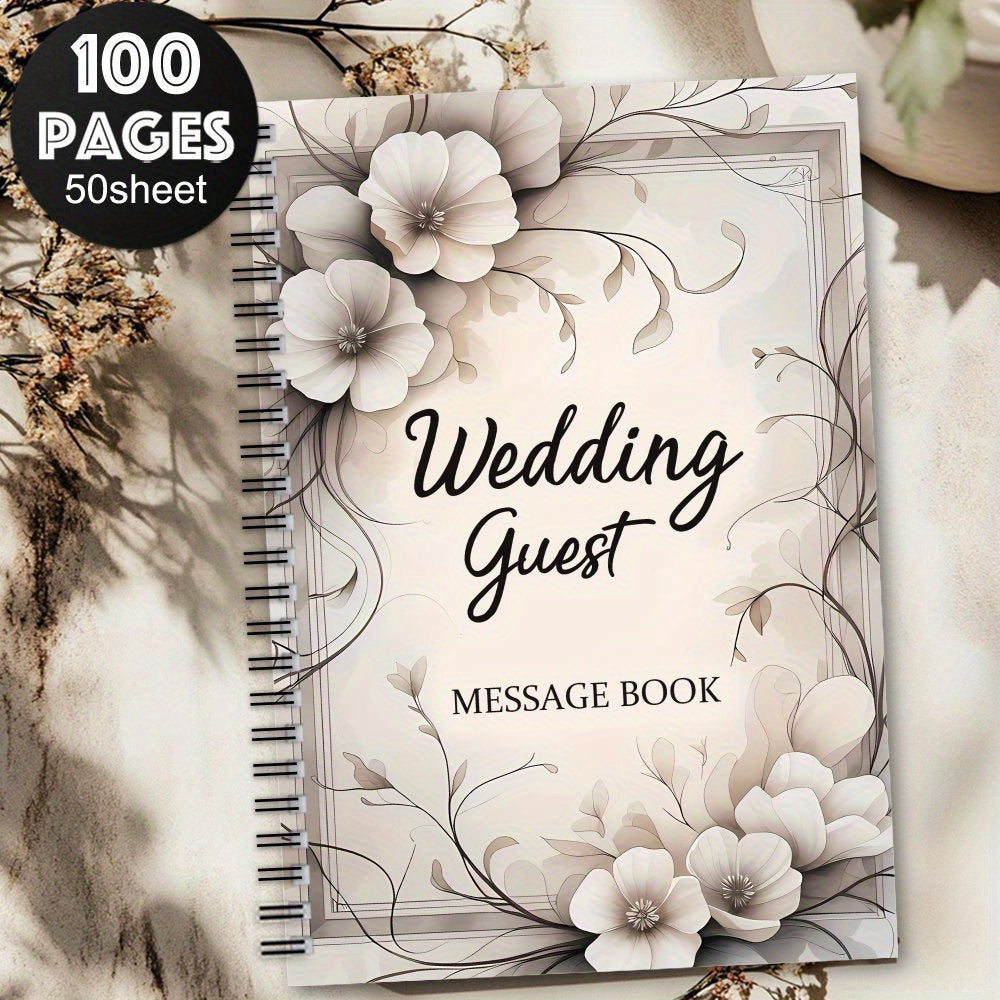 1pc Elegant Floral Wedding Guest Sign-in Book & Event Planner - Beige Spiral Bound Wedding Register with Message Area, Guest Signature Book, Bridal Shower & Party Decorations, Planner Organizer - Durable Cover, Exclusive for ferrersa