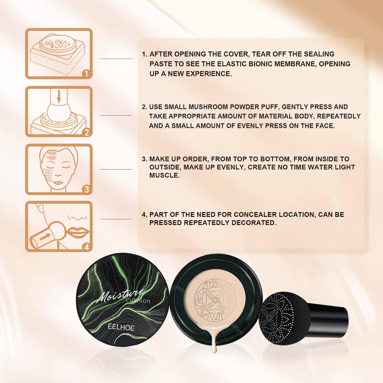 Moisture Cushion, Hides Facial Blemishes And Brighens Natural Nude Foundation Cream eprolo