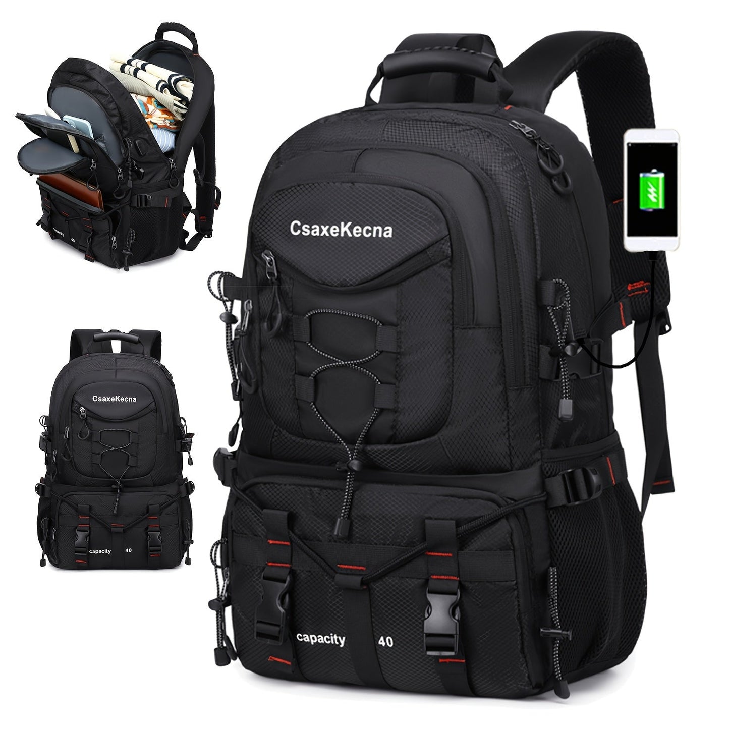 [Men‘S Backpack]Men'S 10.57gal Hiking Backpack, Lightweight Travel Rucksack with USB  No Battery Included ferrersa