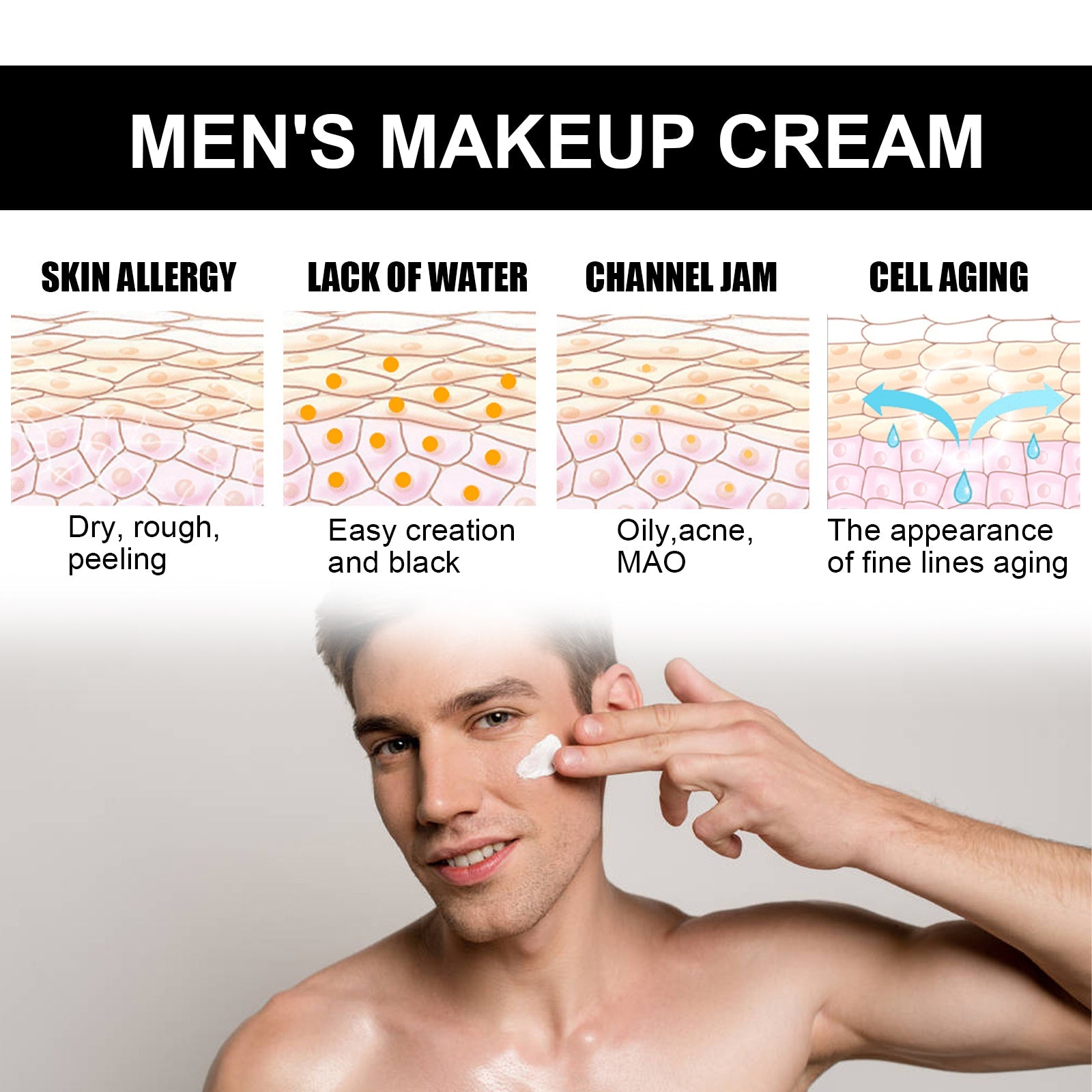 EELHOE Men's Light Cream, Refreshing Non-Greasy Concealer Blot BrighTening Skin Tone Invisible Pore Lazy Cream eprolo