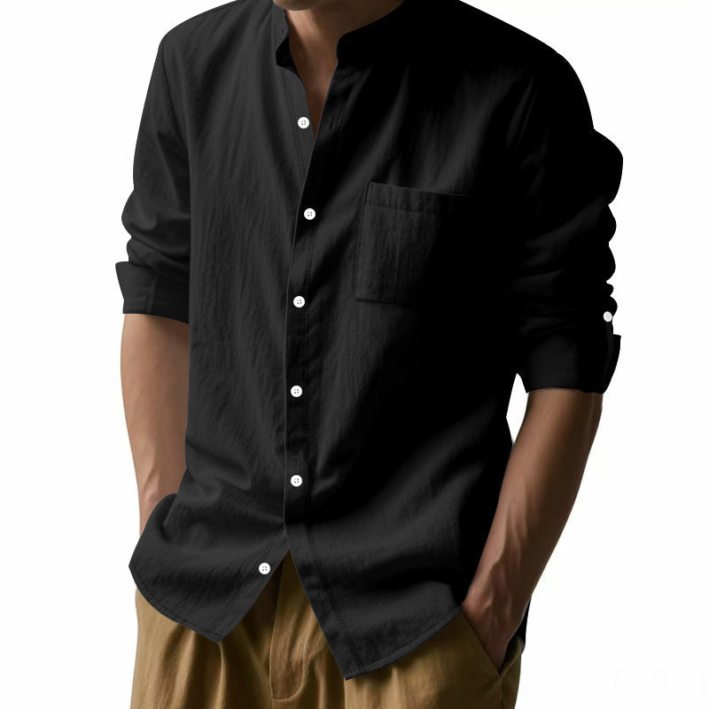 Long Sleeve Stand Collar Shirt With Pockets Casual Men's Clothing ferrersa