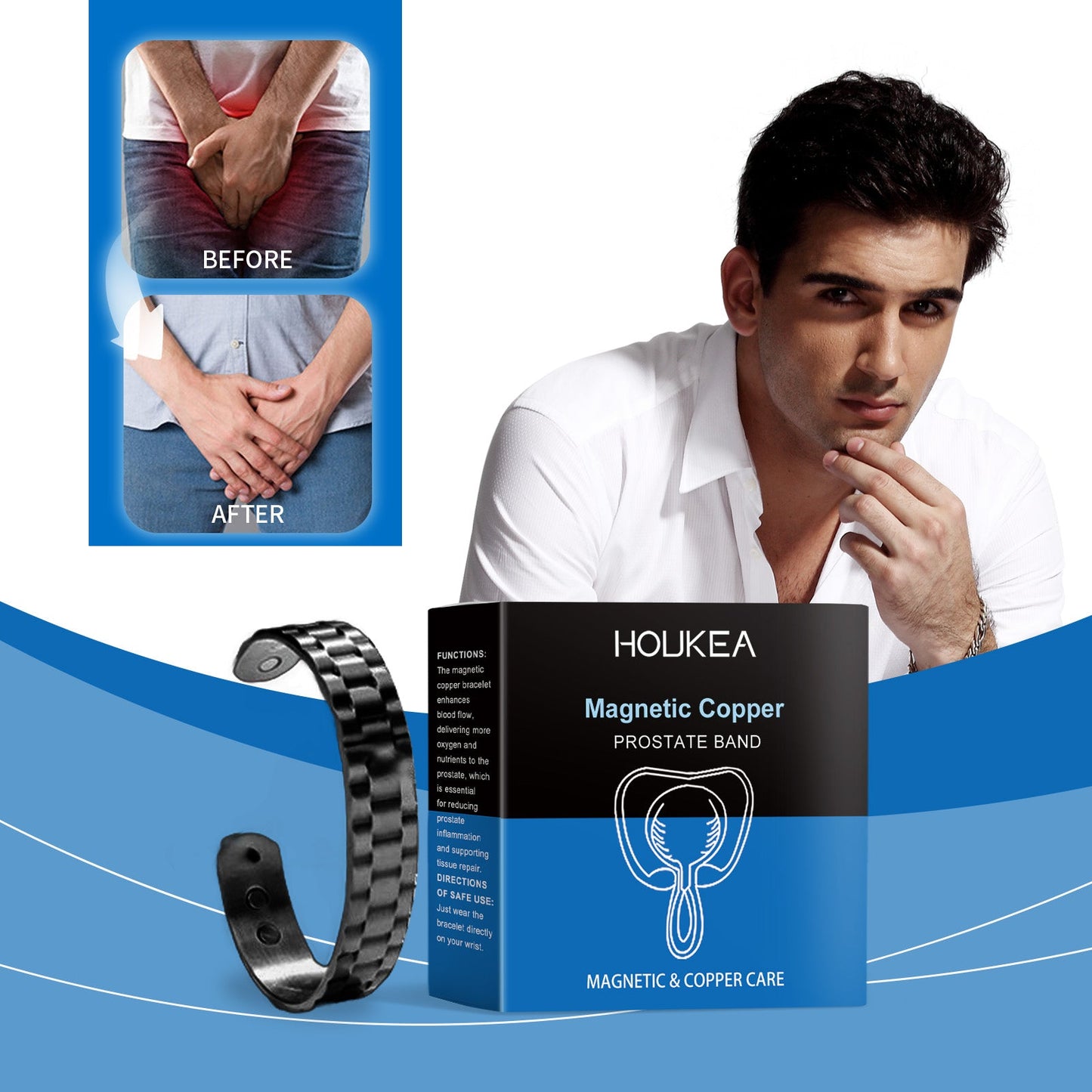 Houkea Men's Care Bracelet, Gentle Relief For Men's Discomfort Body Care Retro Fashion Accessory Bracelet eprolo