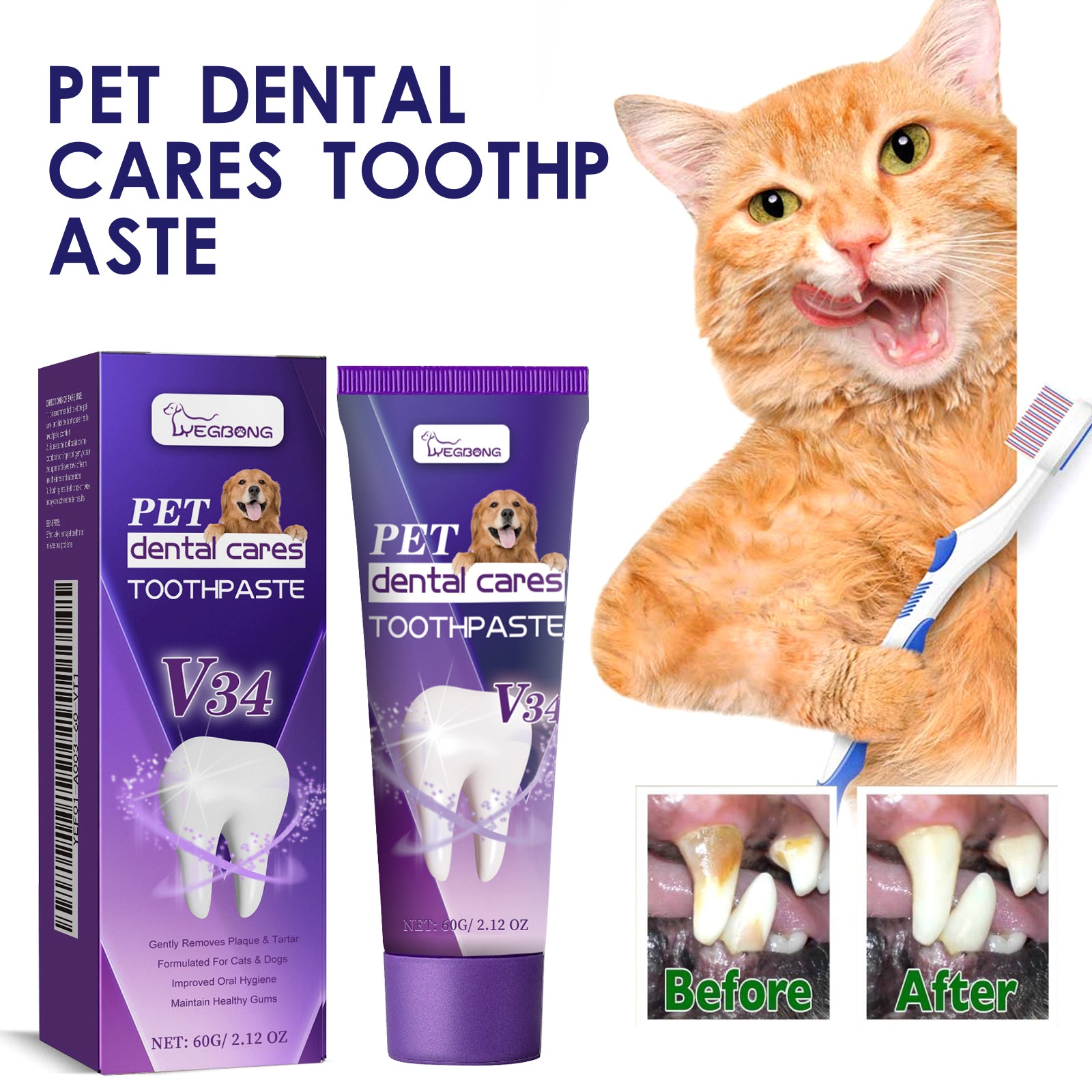 Pet V34 Toothpaste, Pet Clean Bad Breath Tartar Care Gum Care Toothpaste eprolo