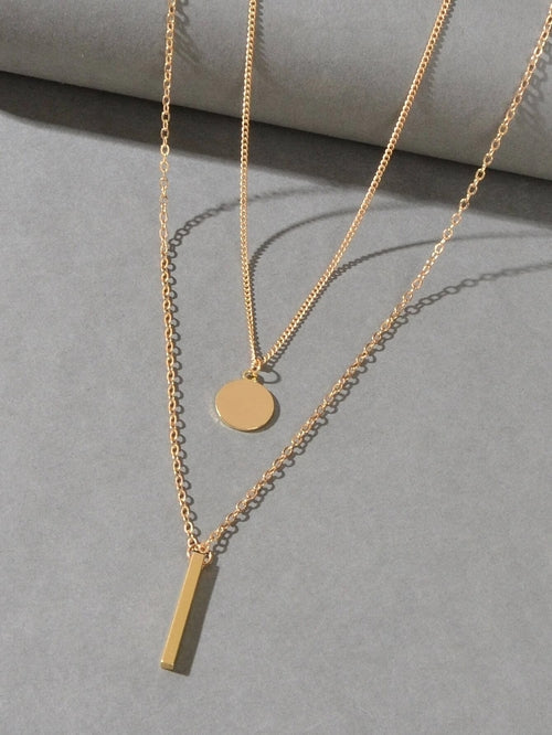 2 pcs Trendy Daily Gold Chain Disc Stick Charm Necklace Minimalist ferrersa