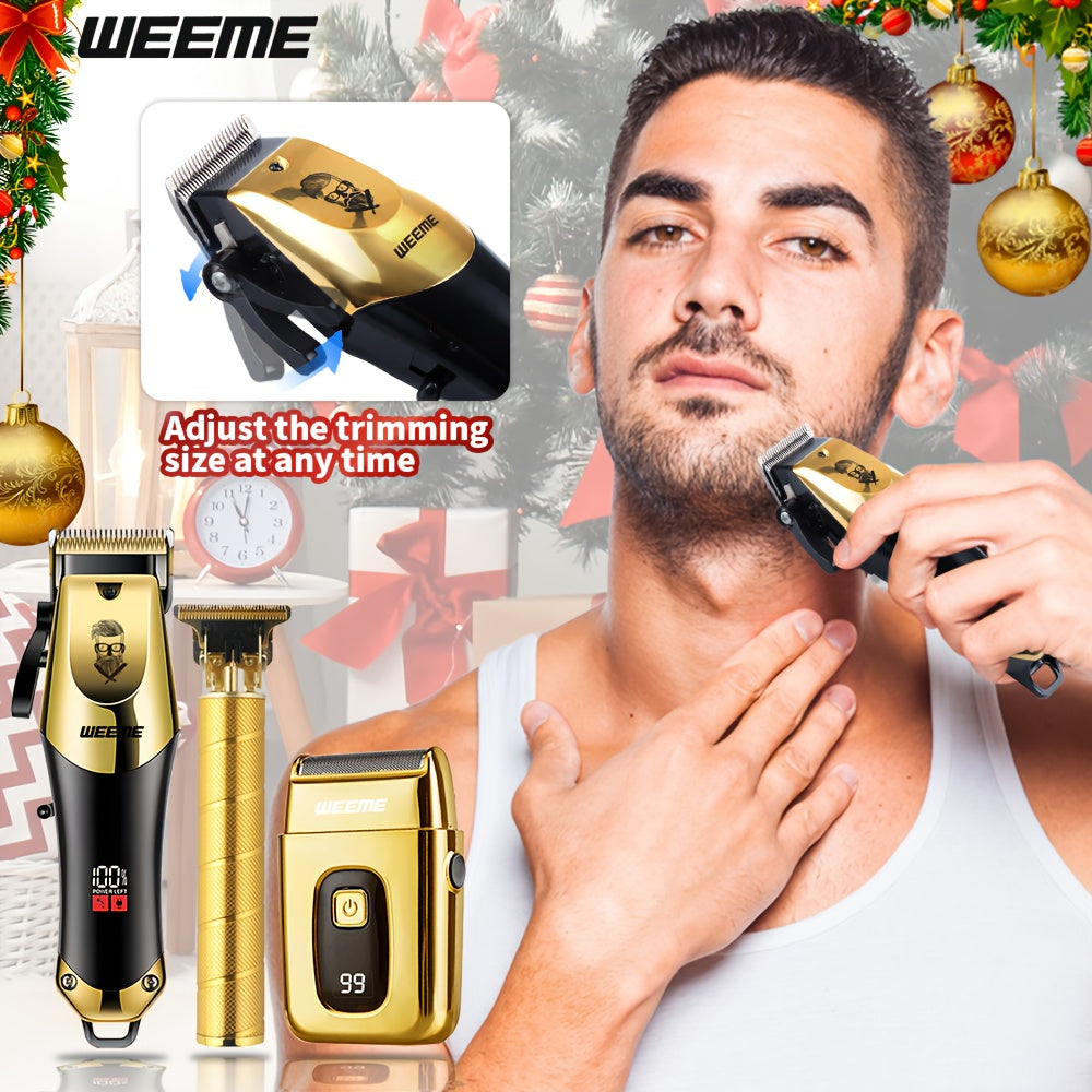 3pcs Set Golden Hair Clippers Professional, Beard Trimmer, T-Blade Trimmer Kit For Men, Cordless Hair Cutting And Styling Tools, Golden Design Shaver, Ideal Birthday And Christmas Gifts, Valentine'S Day ferrersa