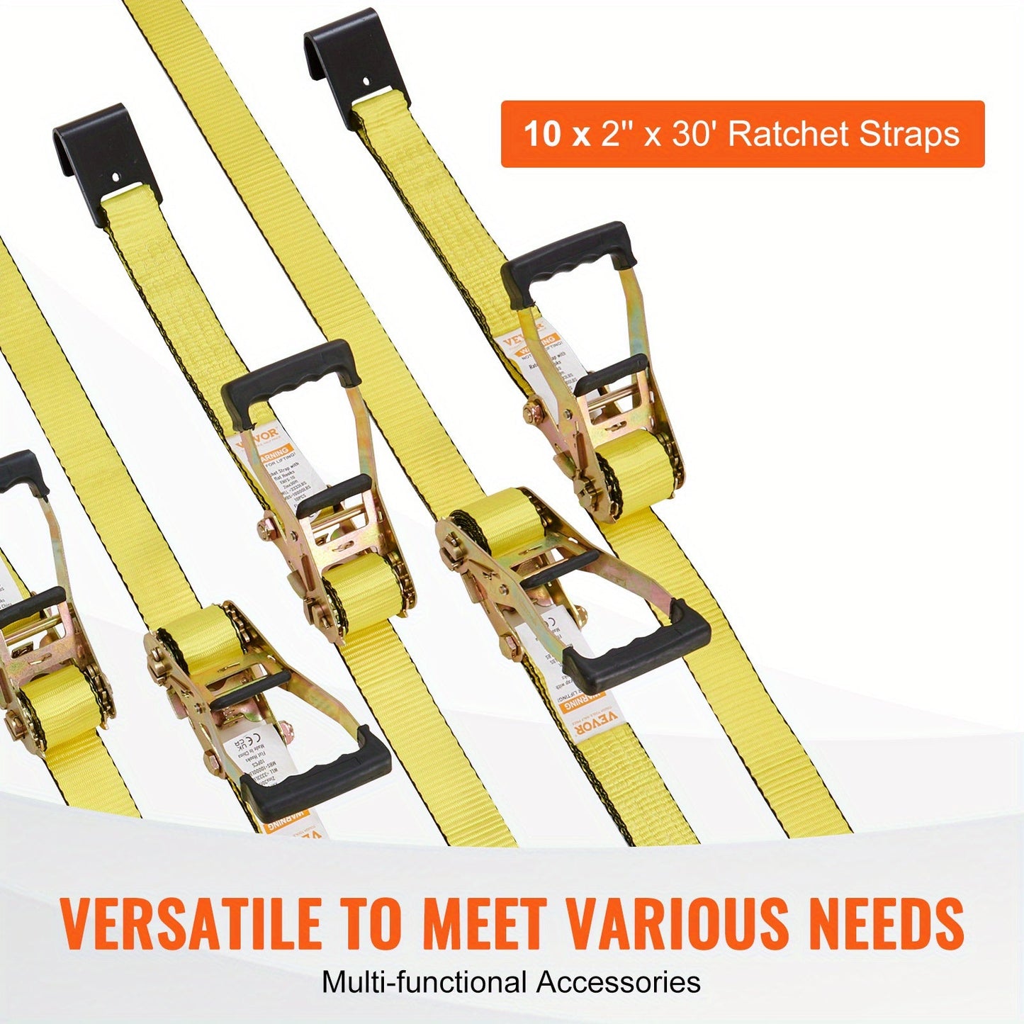 "VEVOR Ratchet Tie Down Straps (10PK) - 10000 lb Break Strength, Endless Ratchet with 10 Premium 2"" x 30' Tie Downs Heavy Duty, Track Spring Fittings - For Moving, Securing Cargo, Appliances, Motorcycle - Ideal for Heavy Dut ferrersa