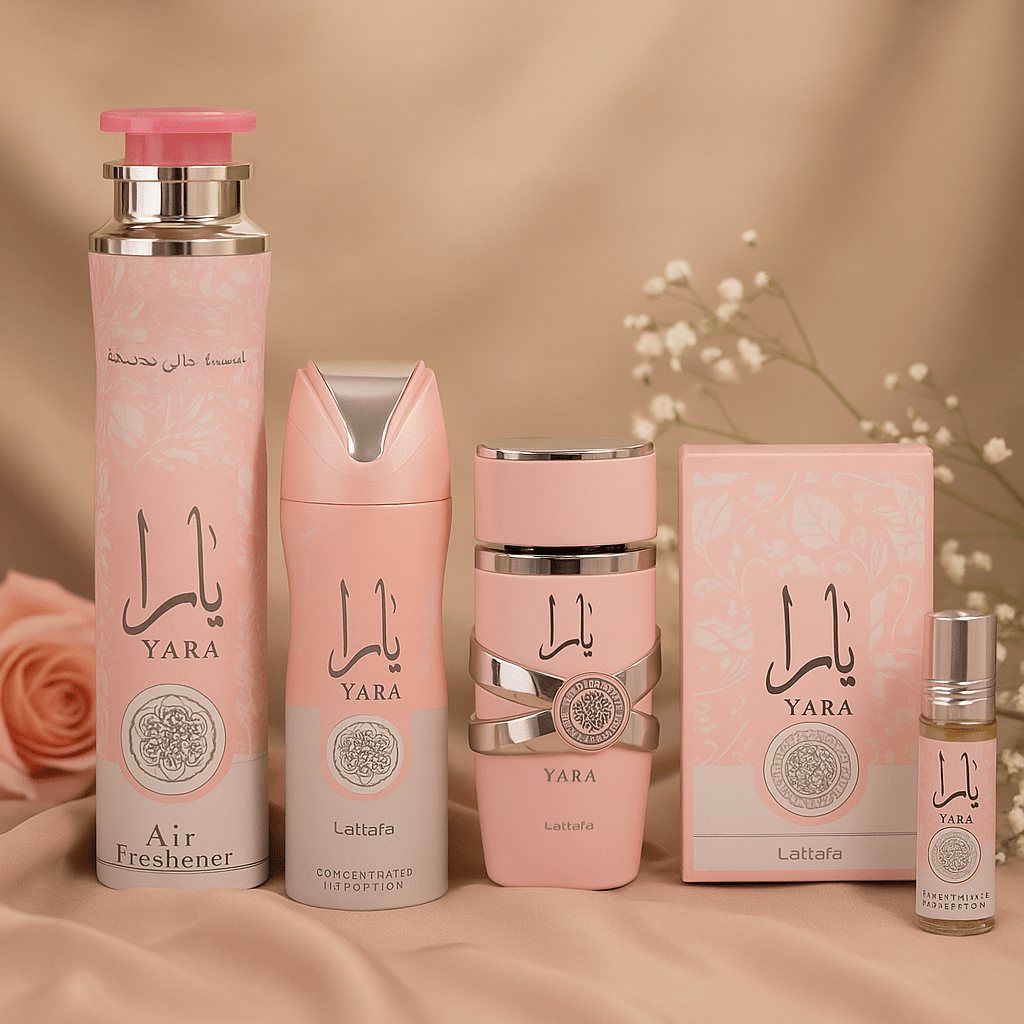 Lattafa Yara 4-Piece Perfume Gift Set for Women – Eau de Parfum, Body Spray, Perfume Oil & Air Freshener Bundle ferrersa