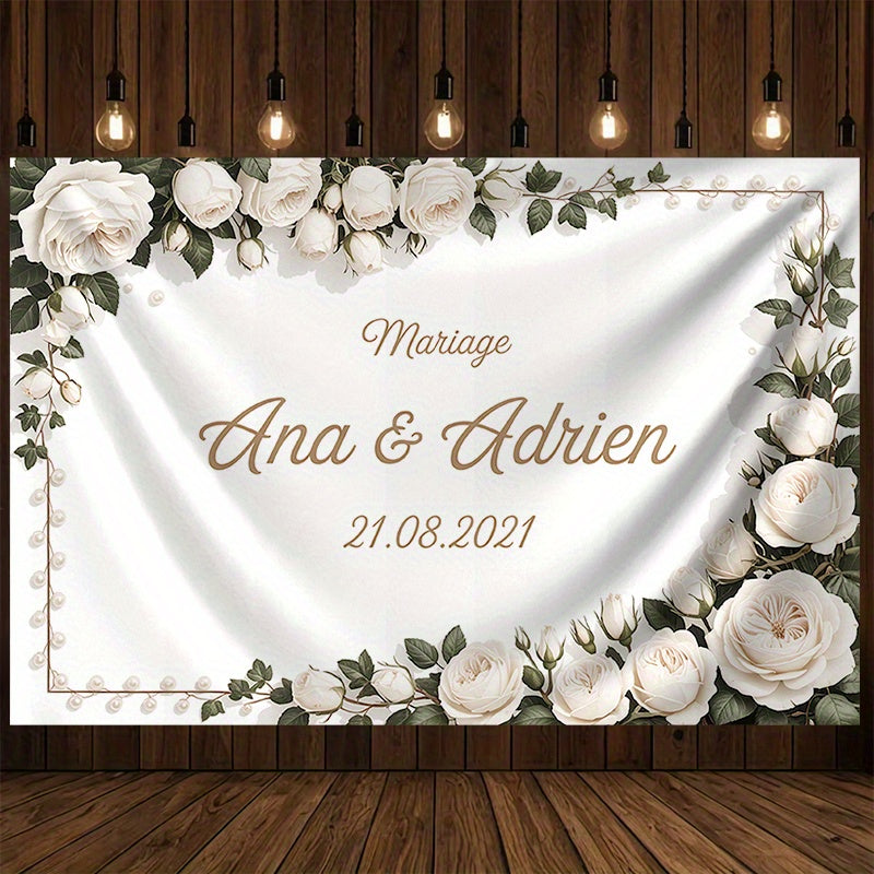 1pc Personalized Wedding Backdrop Custom with Names & Dates - Elegant Floral Wedding Decoration Banner, Large 90.5x70.8 Inch Wedding Party Decor for Bride/Groom, Birthday, Baptism, Anniversary - Perfect Gift for Parents & Par ferrersa
