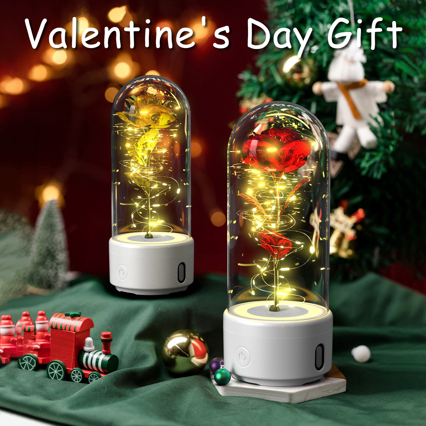 Creative 2 In 1 Rose Flowers LED Light And Bluetooth-compatible Speaker Valentine's Day Gift Rose Luminous Night Light Ornament In Glass Cover ferrersa