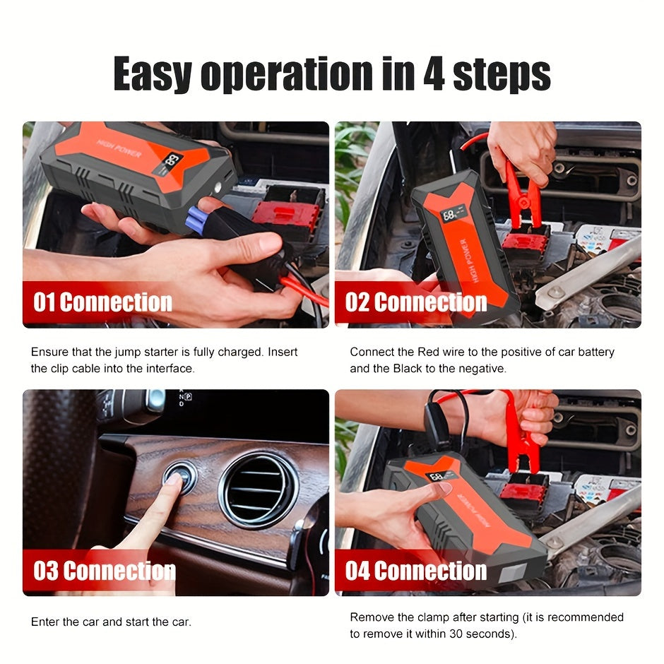 [Portable Car Jump Starter] 2500A Portable 12V Car Jump Starter Power Bank - Battery Booster Charger Starting Device for Petrol Diesel Car Starter Buster (6.0L Gas or 5.0L Diesel Engine) ferrersa