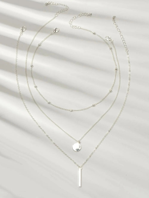 Boho Multi-Layer 3pcs Bar Disc Charm Metal Round Beads Chain Choker ferrersa