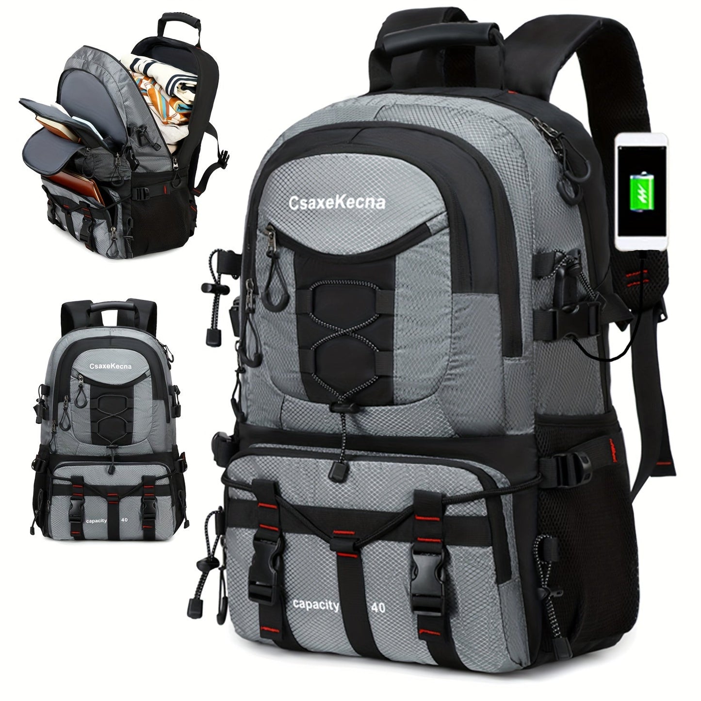 [Men‘S Backpack]Men'S 10.57gal Hiking Backpack, Lightweight Travel Rucksack with USB  No Battery Included ferrersa