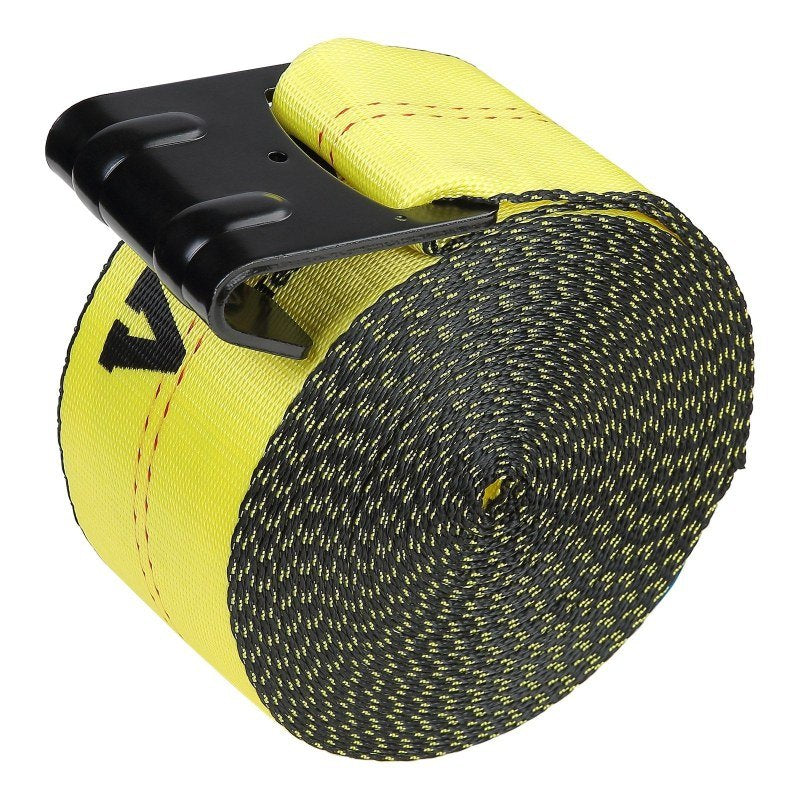 VEVOR Winch Straps, 4x 30', 6000 Lbs Load Capacity, 18000 Lbs Break Strength, Truck Straps with Flat Hook, Flatbed Tie Downs Cargo Control Trailers, Farms, Rescues, Tree Saver, Yellow (4 Pack) ferrersa