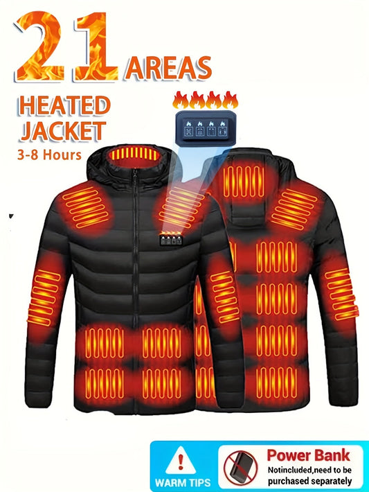 Men's Smart Heating Jacket with 21 Zones - USB Rechargeable, Warm & Cozy for Fall/Winter, Machine Washable, Polyester, Hooded Design ferrersa