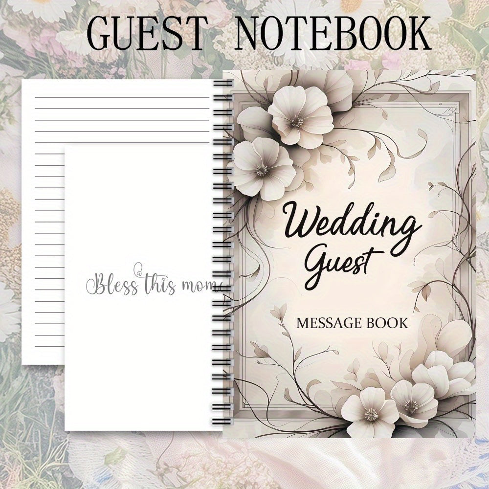 1pc Elegant Floral Wedding Guest Sign-in Book & Event Planner - Beige Spiral Bound Wedding Register with Message Area, Guest Signature Book, Bridal Shower & Party Decorations, Planner Organizer - Durable Cover, Exclusive for ferrersa