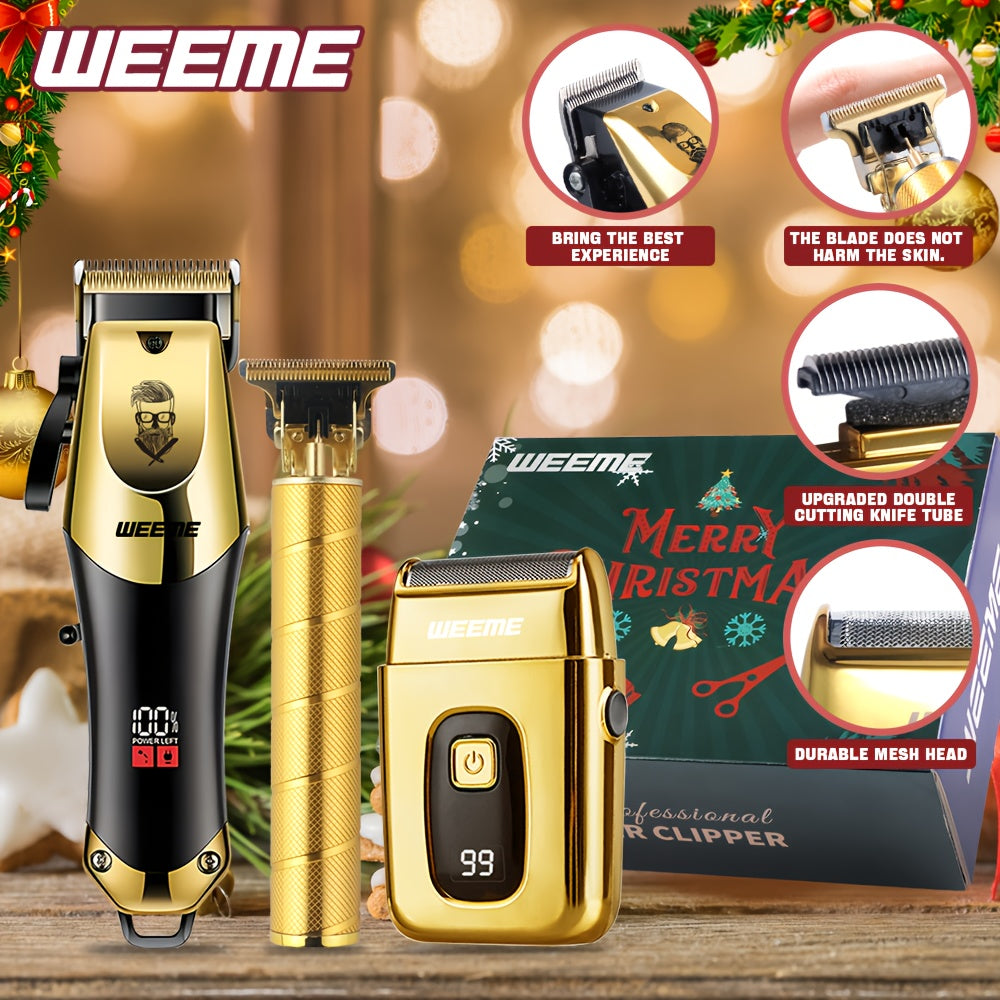 3pcs Set Golden Hair Clippers Professional, Beard Trimmer, T-Blade Trimmer Kit For Men, Cordless Hair Cutting And Styling Tools, Golden Design Shaver, Ideal Birthday And Christmas Gifts, Valentine'S Day ferrersa