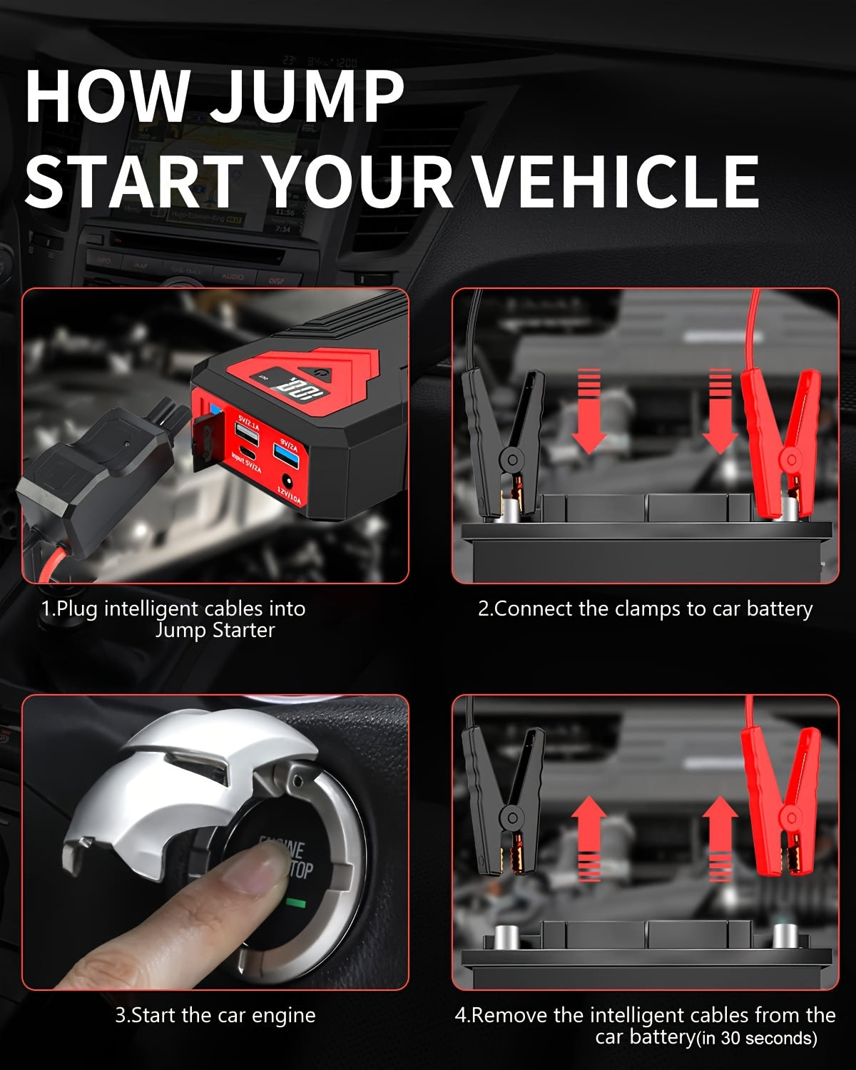 [Portable Car Jump Starter] 2500A Portable 12V Car Jump Starter Power Bank - Battery Booster Charger Starting Device for Petrol Diesel Car Starter Buster (6.0L Gas or 5.0L Diesel Engine) ferrersa