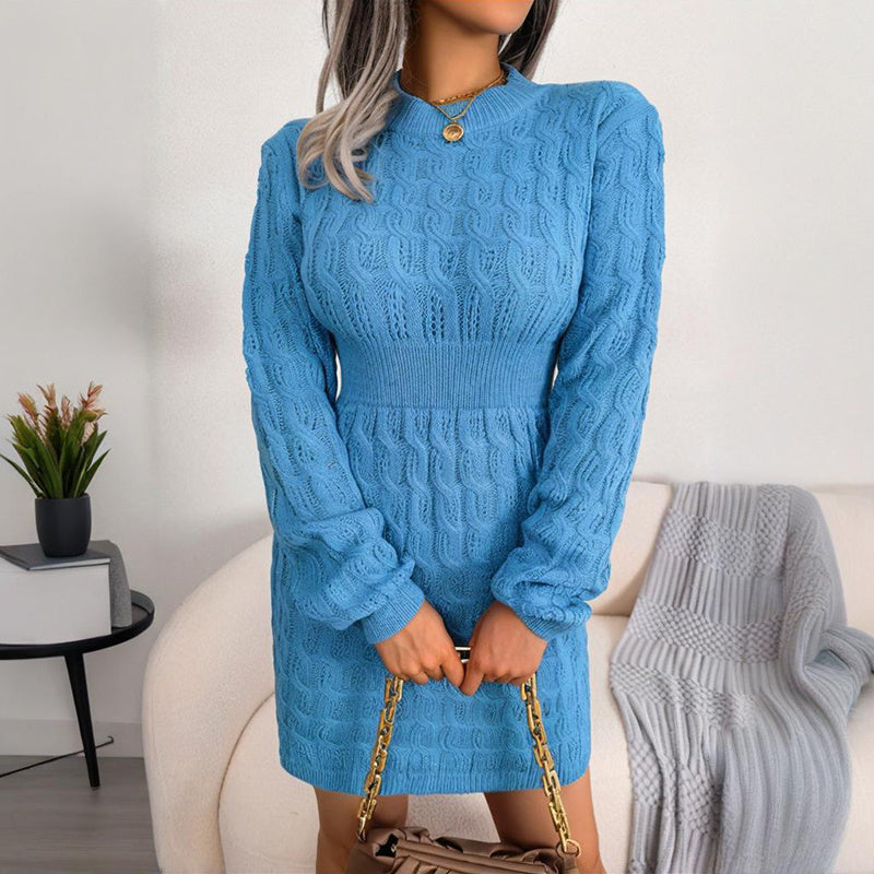 Women's Bodycon Pullover Mini Sweater Dress - Cozy Crew Neck Long Sleeve Dress For Fall Wintert ferrersa