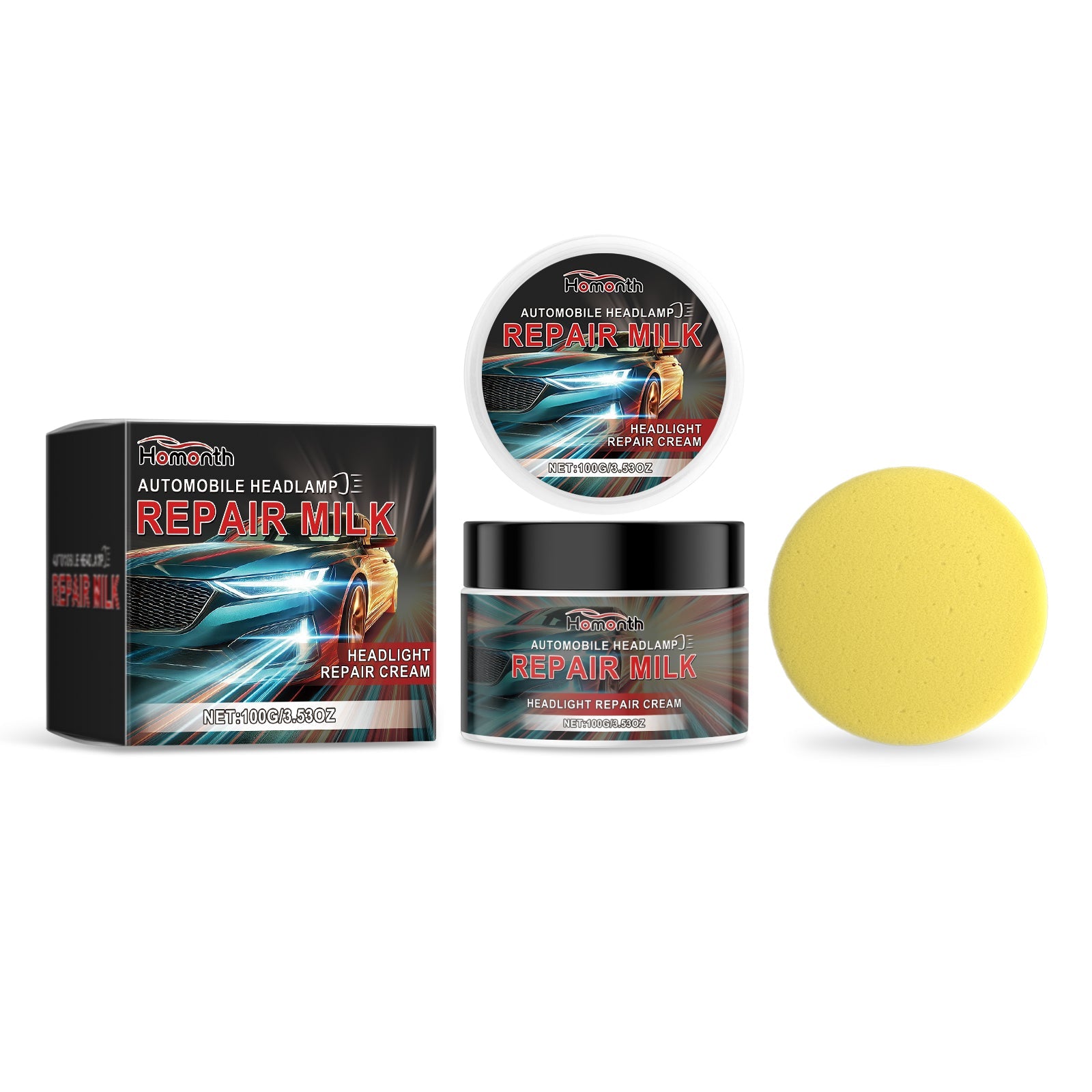 Homonth Car Headlight Repair Kit, Car Bright Retreading Agent, Light Scratch Yellow Retreading Crystal Plating Agent eprolo