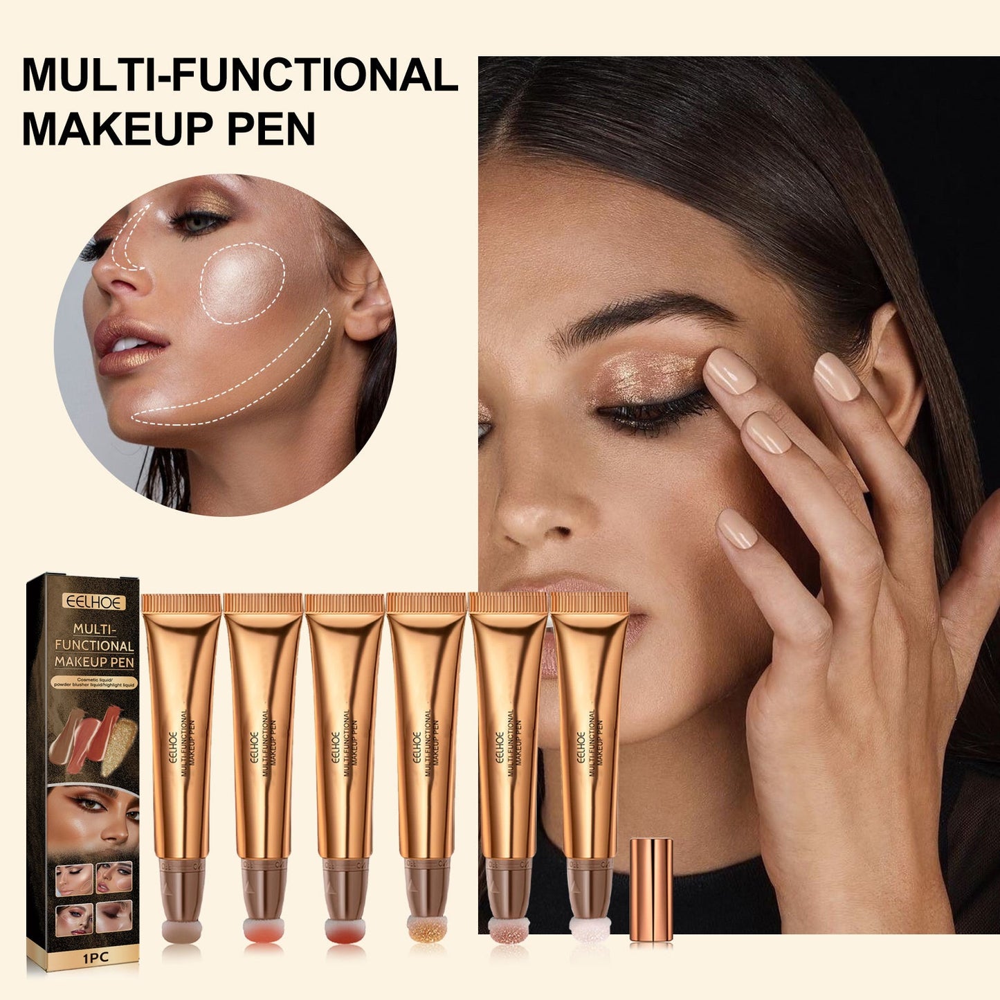 EELHOE Multifunctional Makeup Pen, Face Light Highlight Natural Three-Dimensional Liquid Contour Beauty Stick eprolo