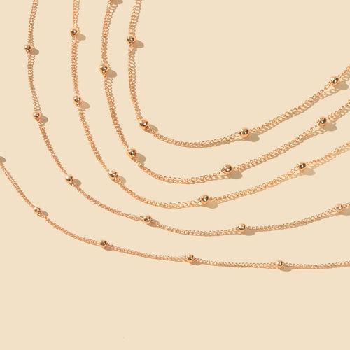 5pcs Gold Beads Chain Layered Necklaces Simple Short Chokers Delicate ferrersa