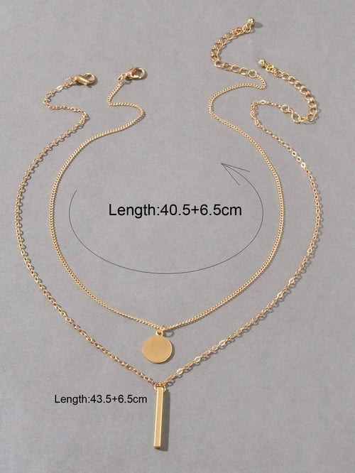 2 pcs Trendy Daily Gold Chain Disc Stick Charm Necklace Minimalist ferrersa
