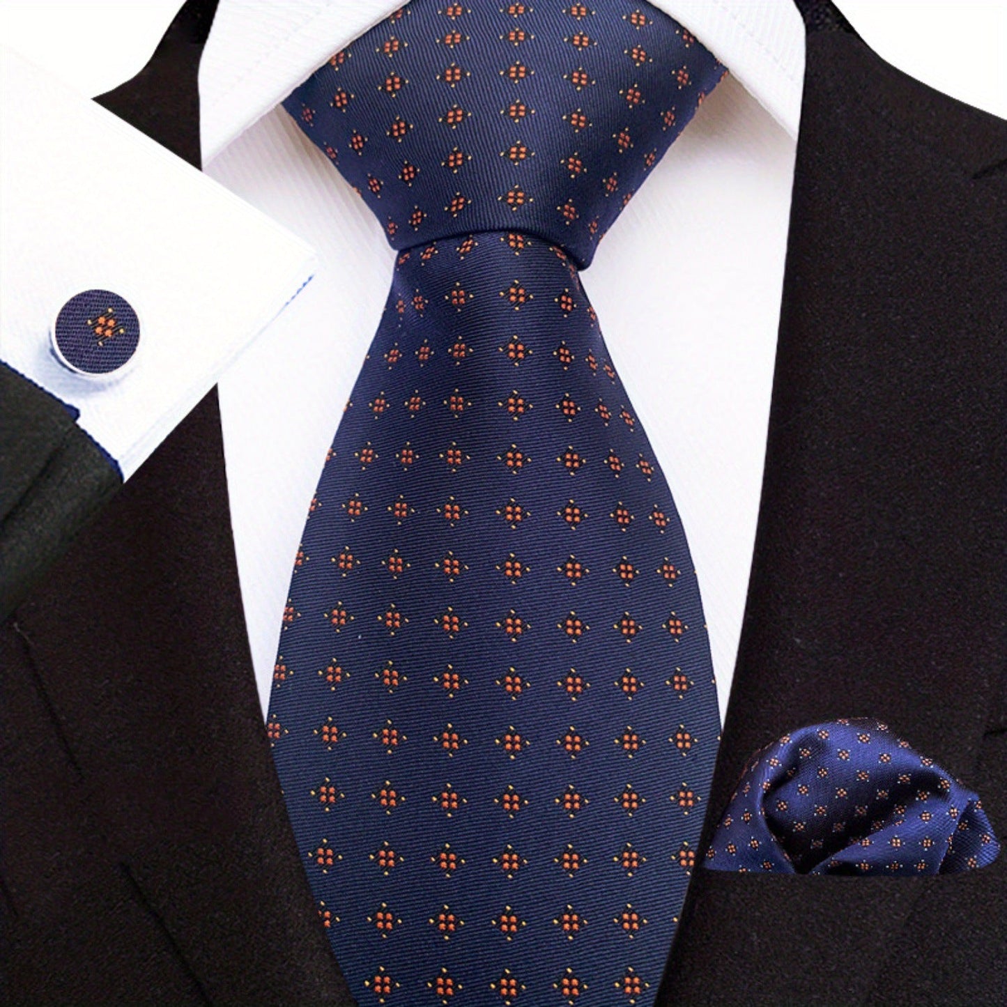Men's Tie3pcs Business Set: 3.15inch Hand-made Tie for Men, Tie, Cufflinks, Pocket Square. Business Set Suitable for Parties, Dates, Weddings, Suit Accessories, and Gifts. ferrersa
