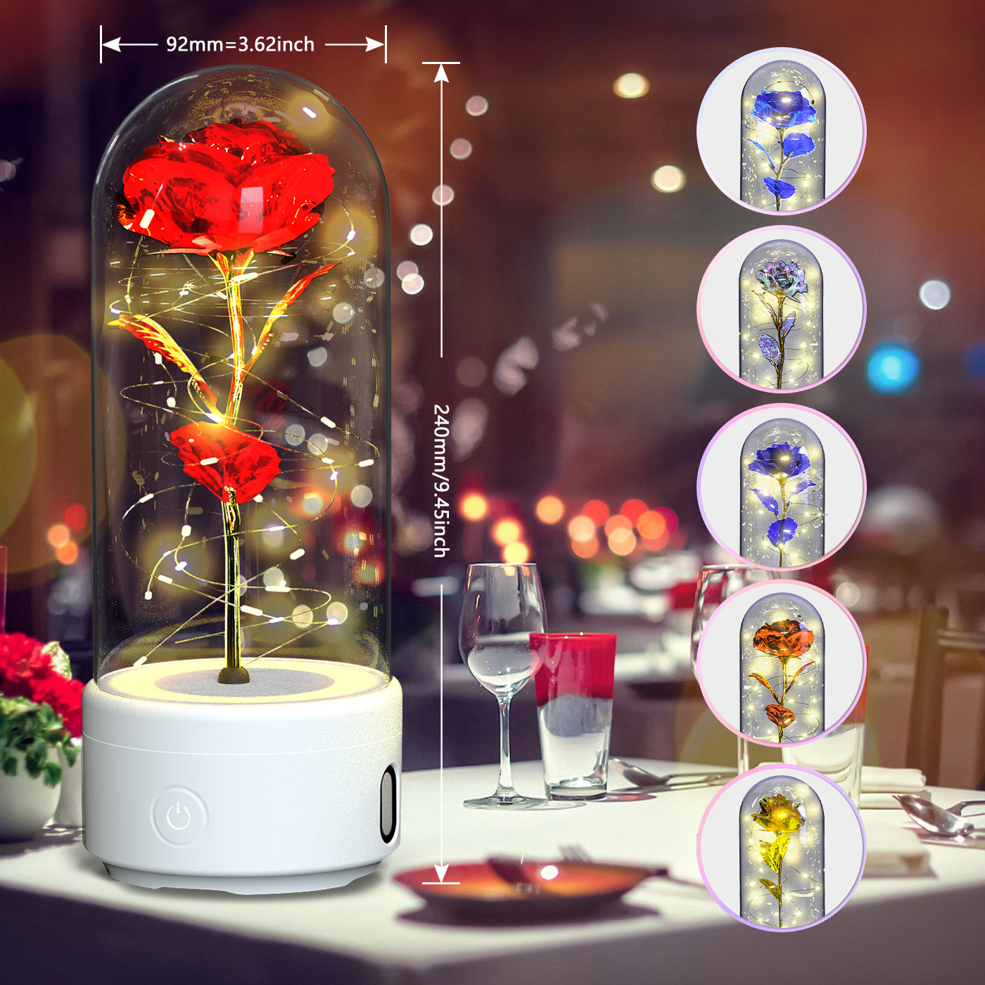 Creative 2 In 1 Rose Flowers LED Light And Bluetooth-compatible Speaker Valentine's Day Gift Rose Luminous Night Light Ornament In Glass Cover ferrersa